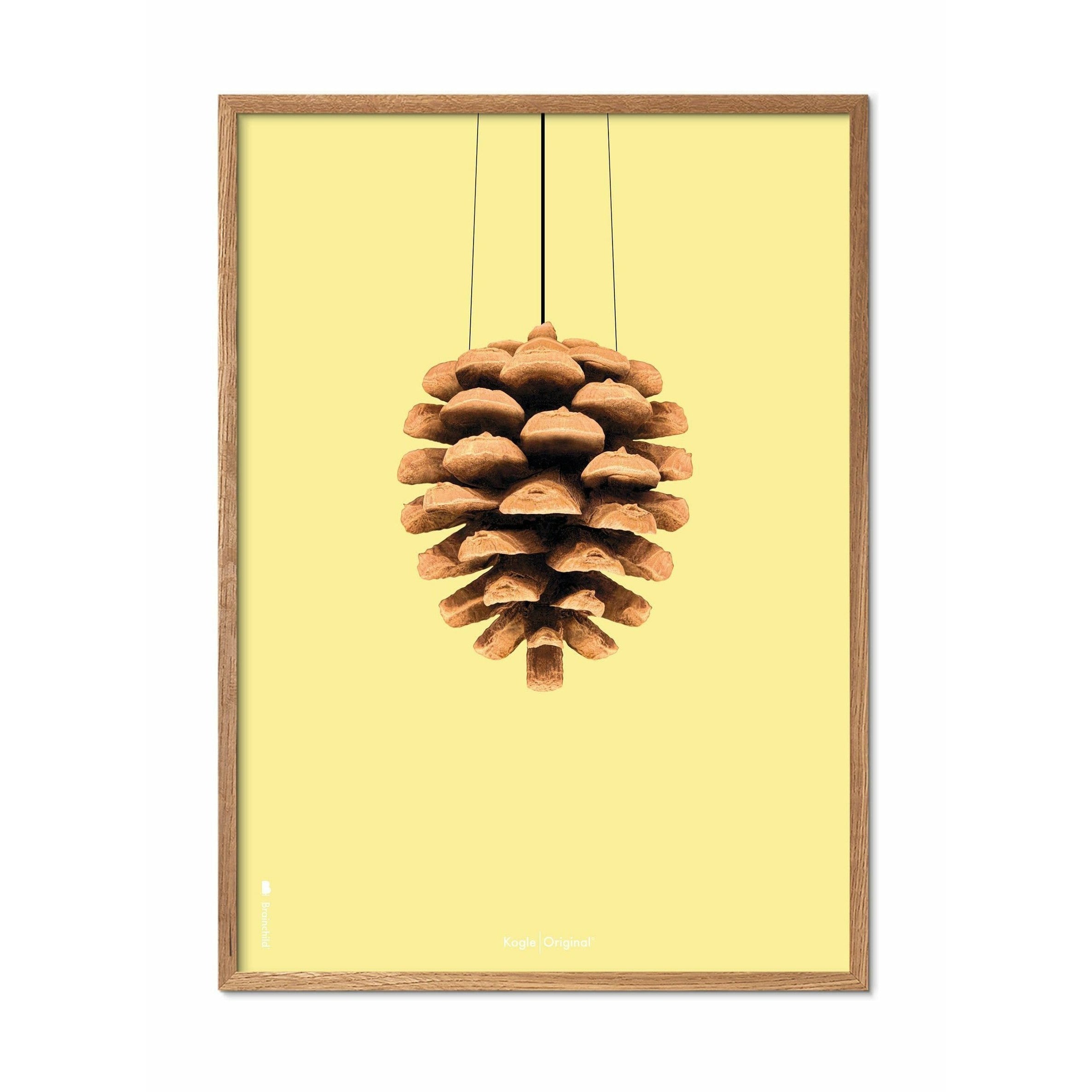 Brainchild Pine Cone Classic Plakat, ramme lavet af let træ A5, gul baggrund