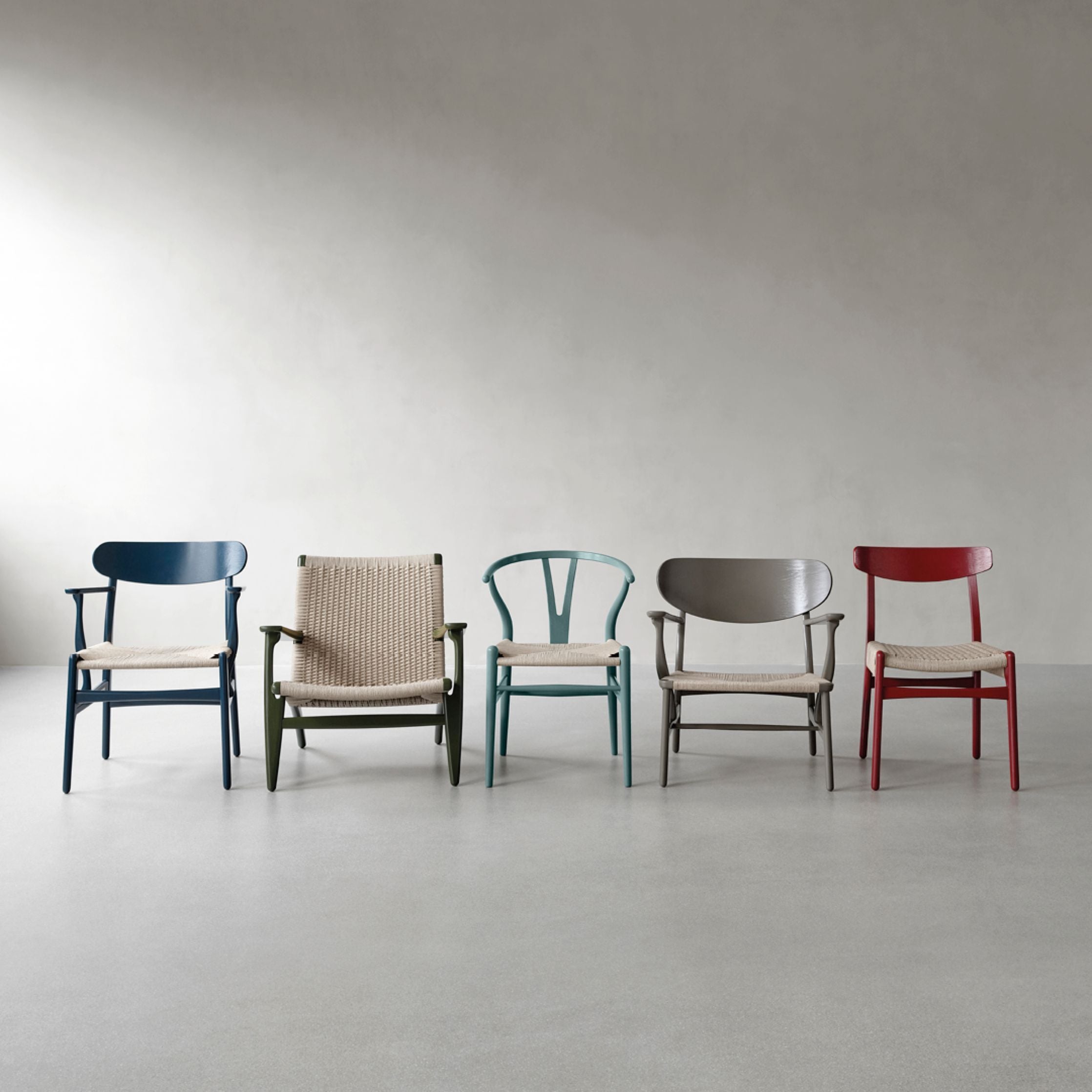 Carl Hansen CH25 Lounge chaise chaise, étain bleu / naturel tissé