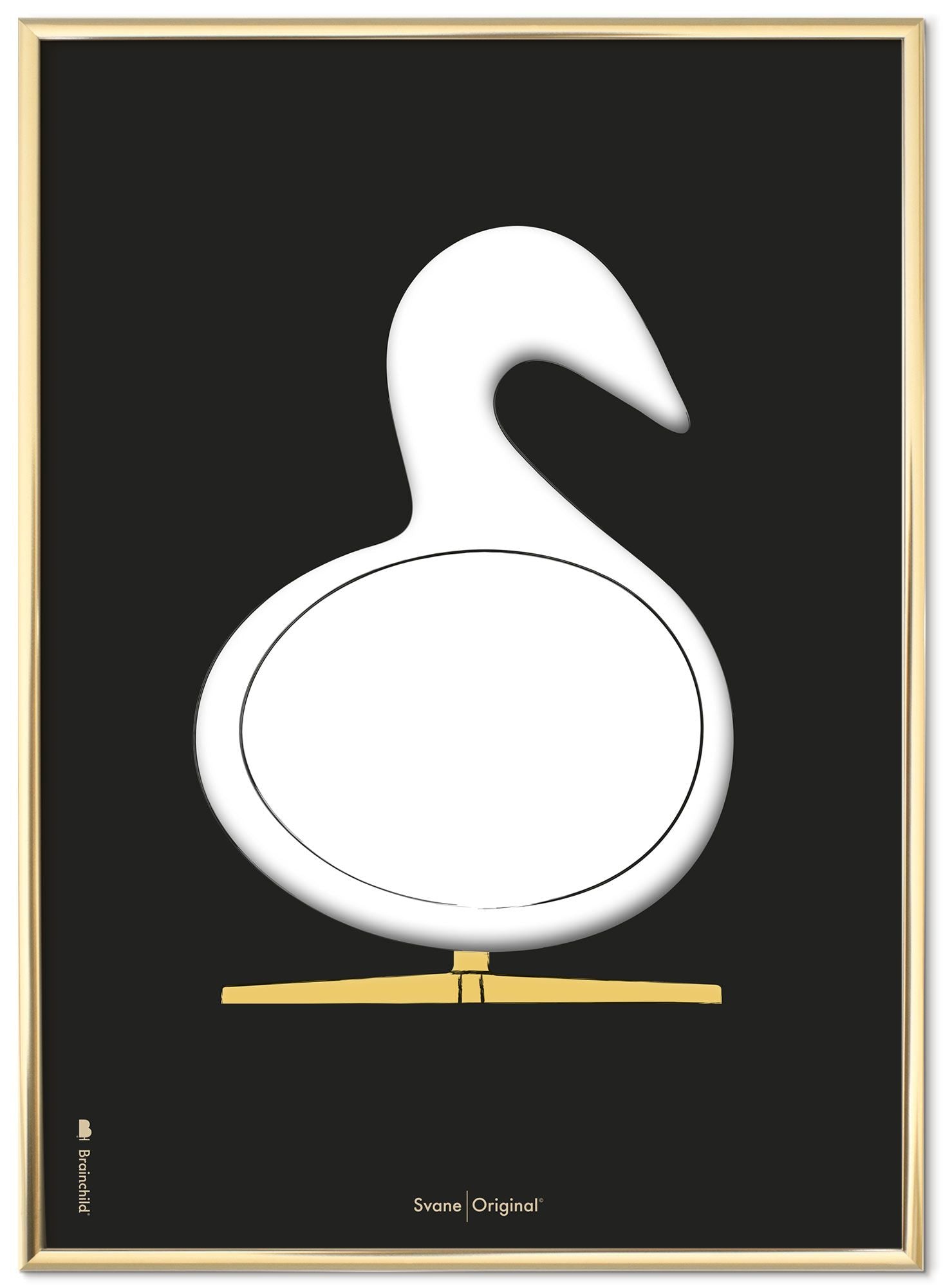 Brainchild Swan Design Sketch Affisch Frame Tillverkad av mässingsfärgad metall 30x40 cm, svart bakgrund