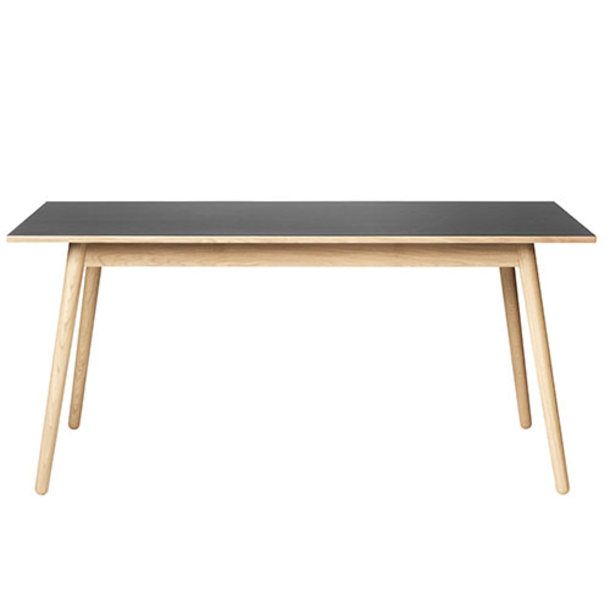 FDB Møbler C35 B Mesa de comedor para 6 personas de roble, tapa de linóleo negro, 82x160 cm