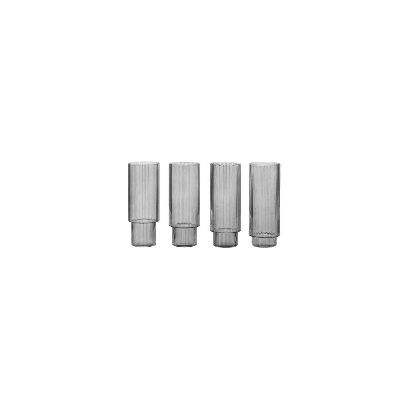 Ferm Living Ripple Long Drink Glass, grau (Set von 4)