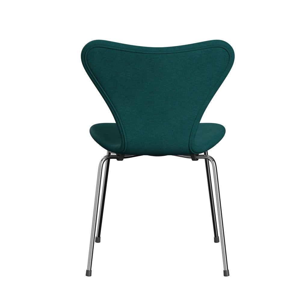 Fritz Hansen 3107 chaise pleine d'ameublement, Chrome / Divina Melange Coral Green