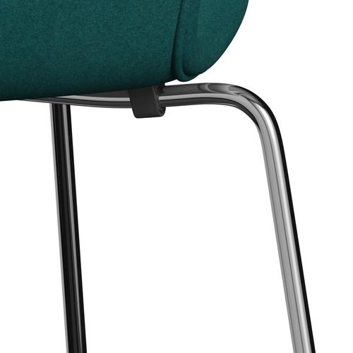 Fritz Hansen 3107 Chair Full Upholstery, Chrome/Divina Melange Coral Green