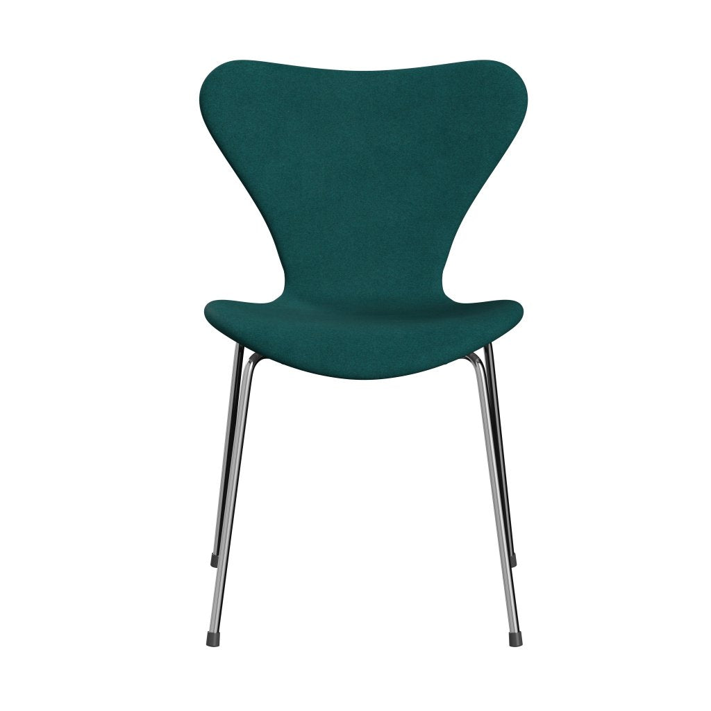 Fritz Hansen 3107 chaise pleine d'ameublement, Chrome / Divina Melange Coral Green
