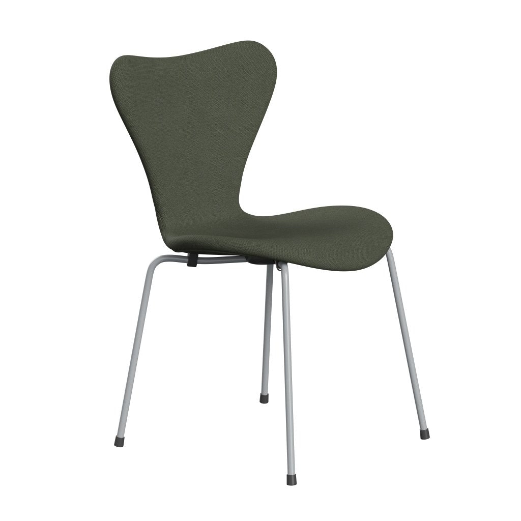 Fritz Hansen 3107 Stol Fuld polstring, sølvgrå/Fiord Olive Green/Medium Green