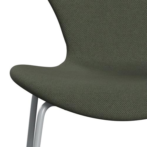 Fritz Hansen 3107 Stuhl Vollbeziegele, silbergrau/fiord olivgrün/mittelgrün