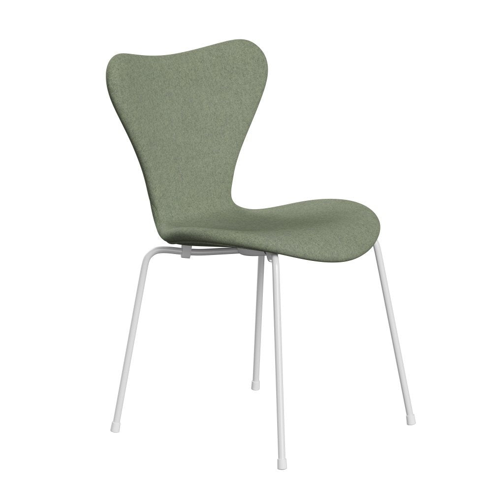 Fritz Hansen 3107 Stol Fuld polstring, White/Divina Melange Light Green