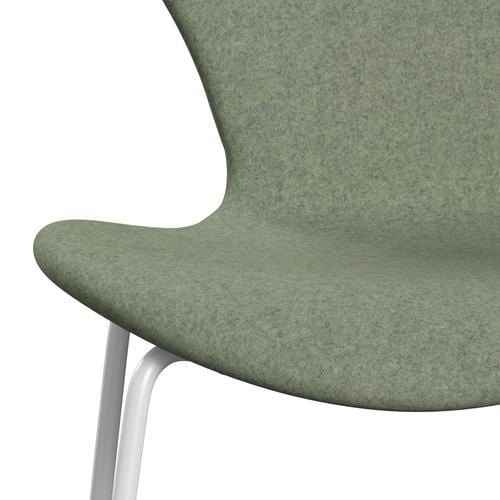 Fritz Hansen 3107 Stuhl Vollbeziegele, weiß/Divina Melange Hellgrün