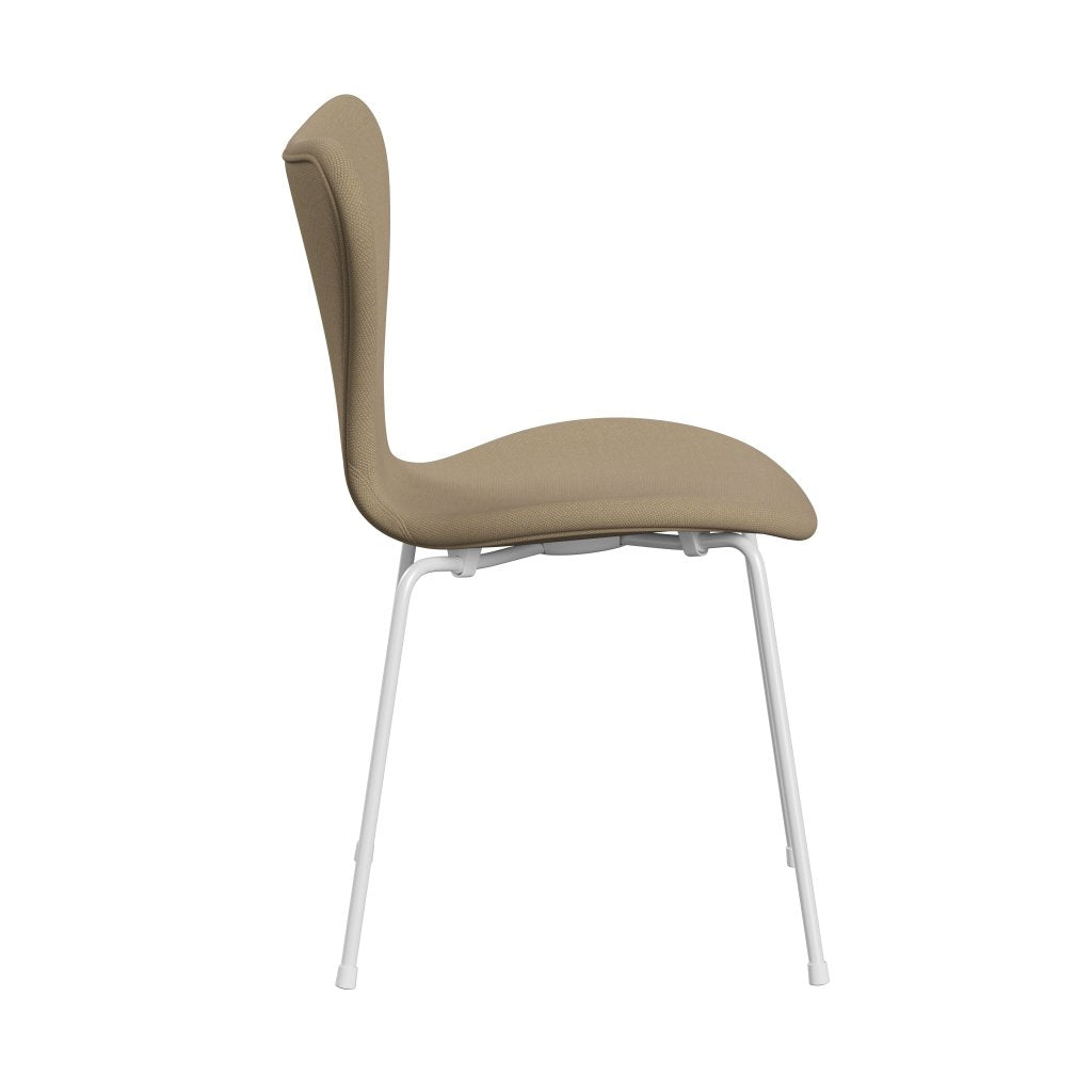 Fritz Hansen 3107 Silla tapicería completa, trío blanco/acero amarillo suave