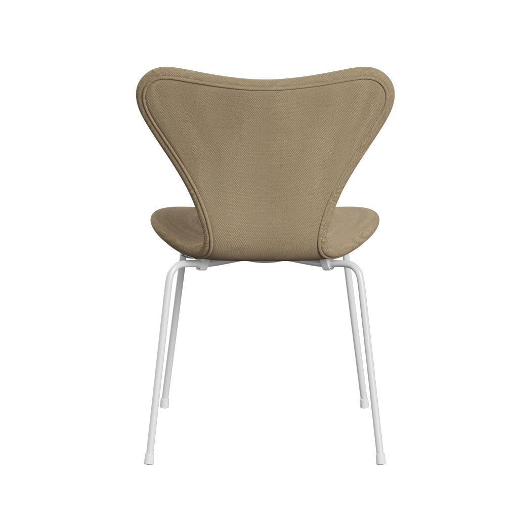 Fritz Hansen 3107 Silla tapicería completa, trío blanco/acero amarillo suave