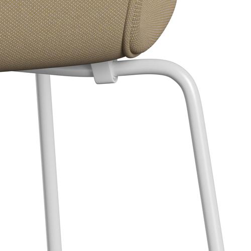 Fritz Hansen 3107 Silla tapicería completa, trío blanco/acero amarillo suave