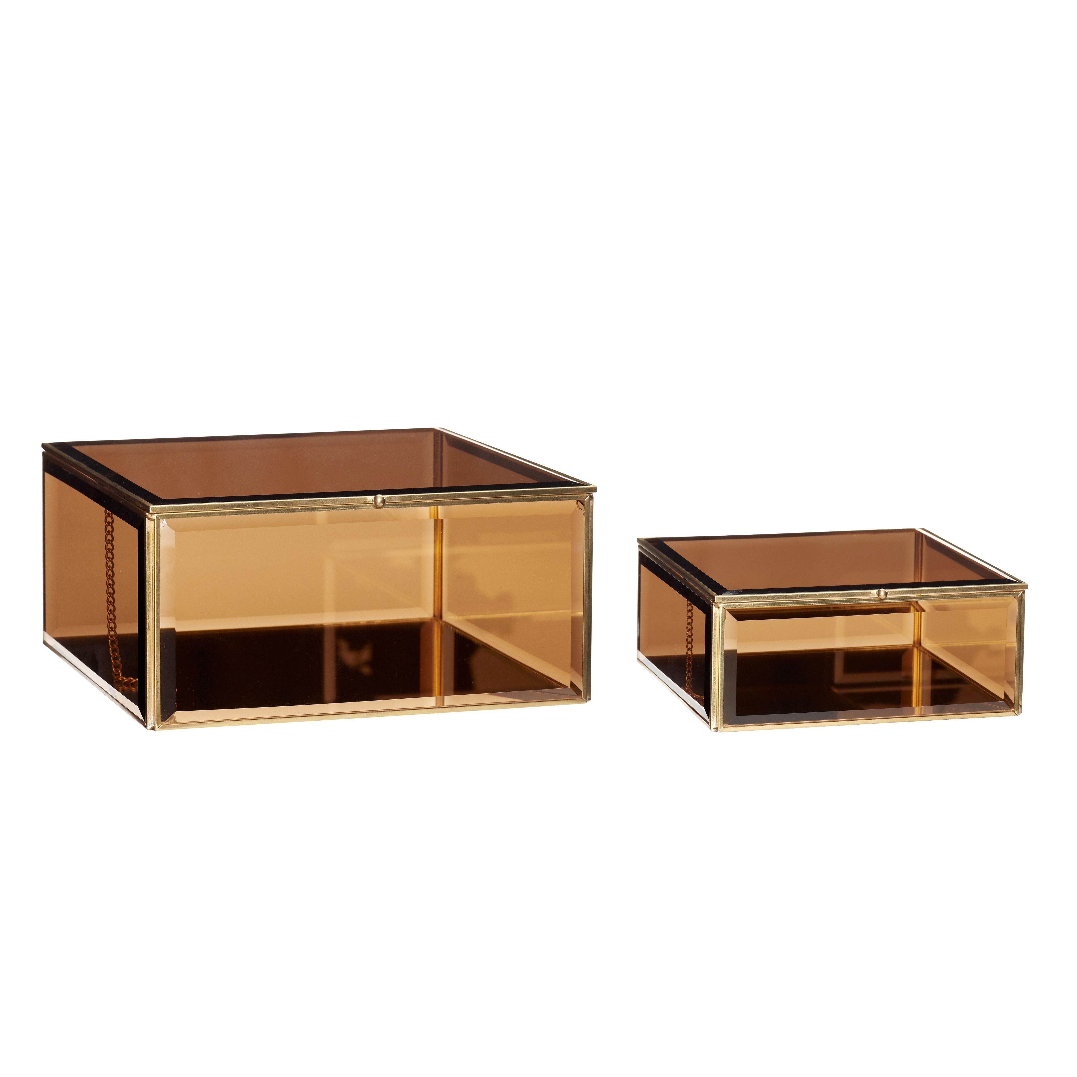 HübSch Tint Glass Box Glass/Mirror/Metal Brown/Brass S/2, 21/25x21/25x9/12 CM