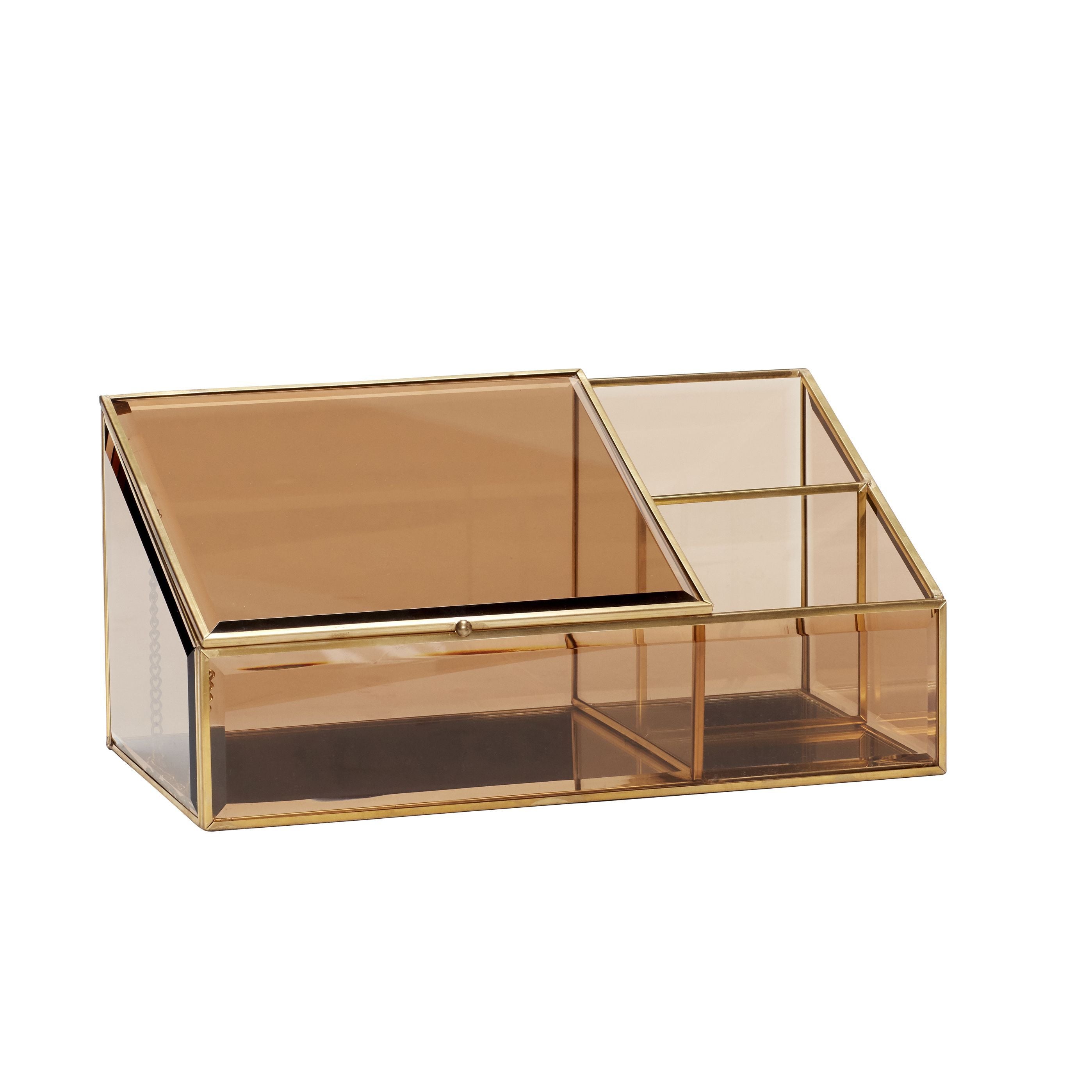 Hübsch Tint Glass Box Brass/Glass Brown, 26x14x12 cm