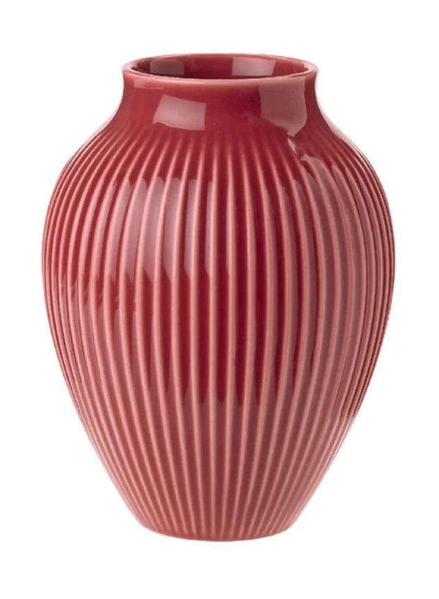 Jarrón Knabstrup Keramik con surcos H 12,5 cm, Burdeos
