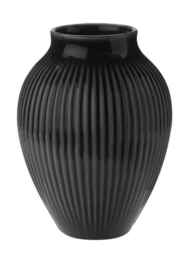 Jarrón Knabstrup Keramik con surcos H 12,5 cm, negro