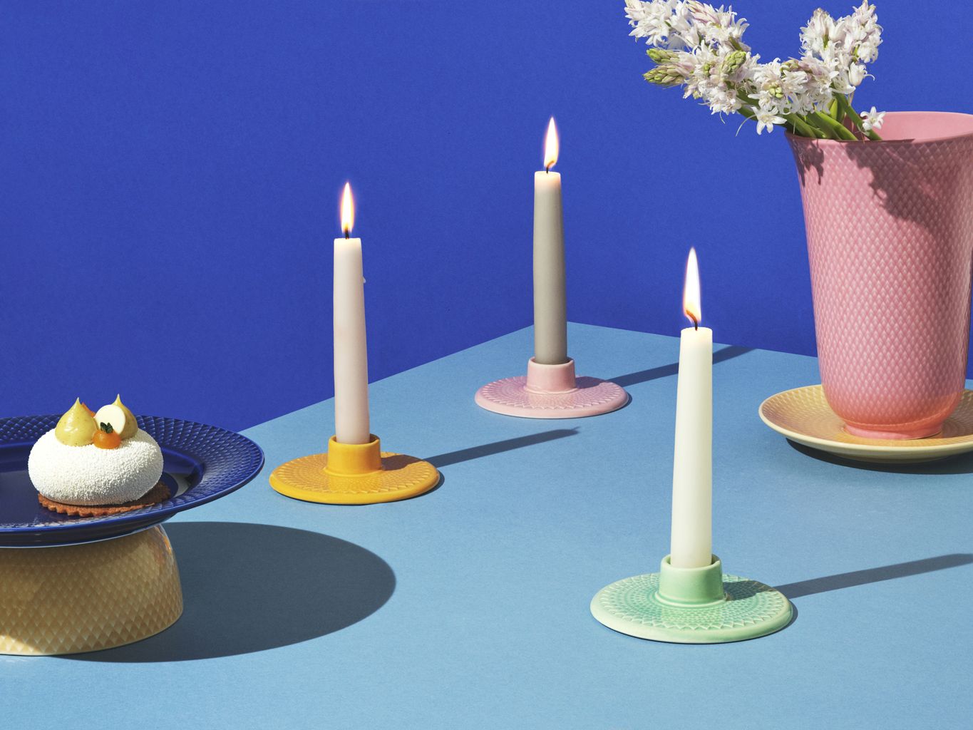 Lyngby Porcelæn Rhombe Candlestick H3 cm, Gelbgelb