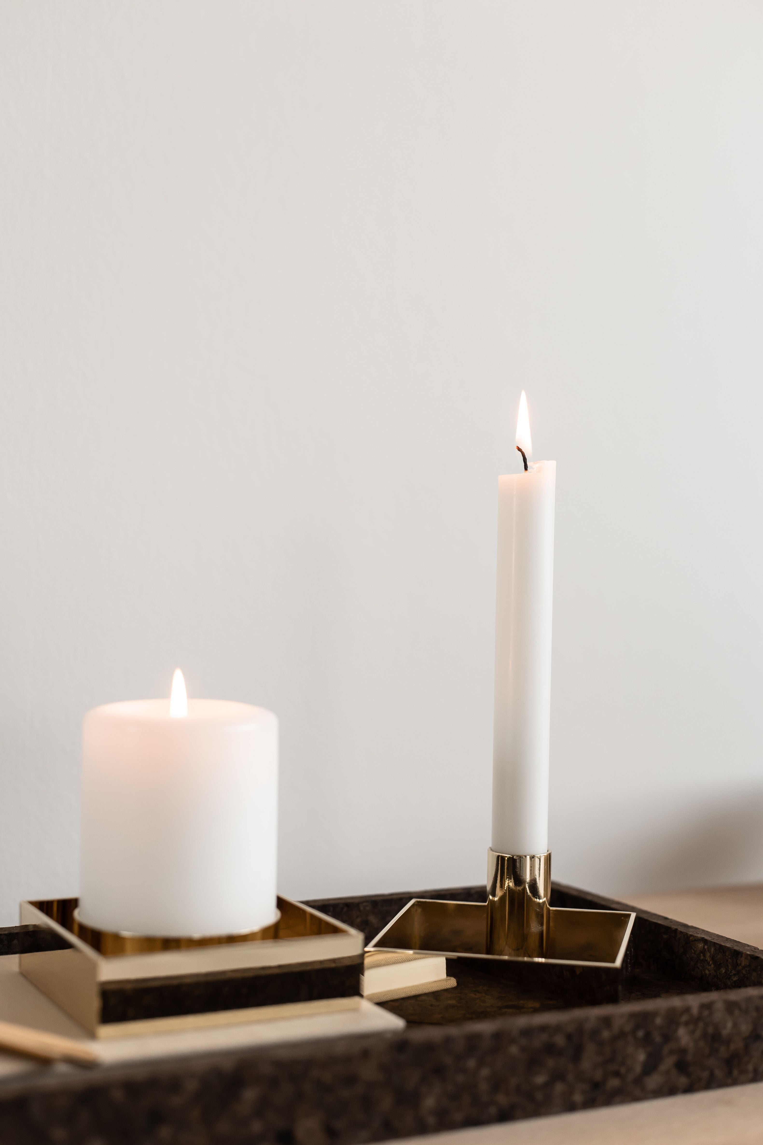 Malling Living Edge Block Candlestick, Brushed Brass