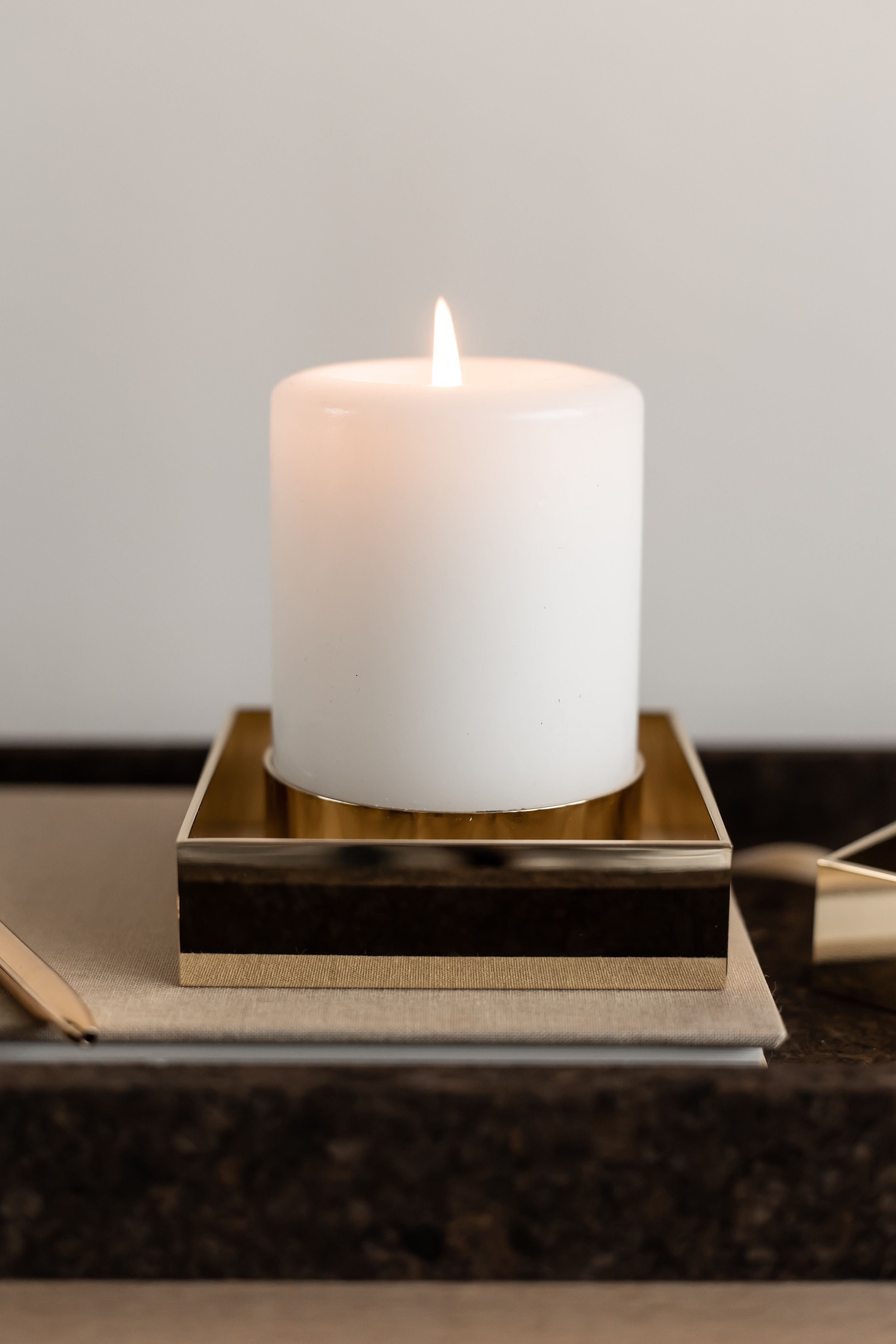 Malling Living Edge Block Candlestick, Brushed Brass