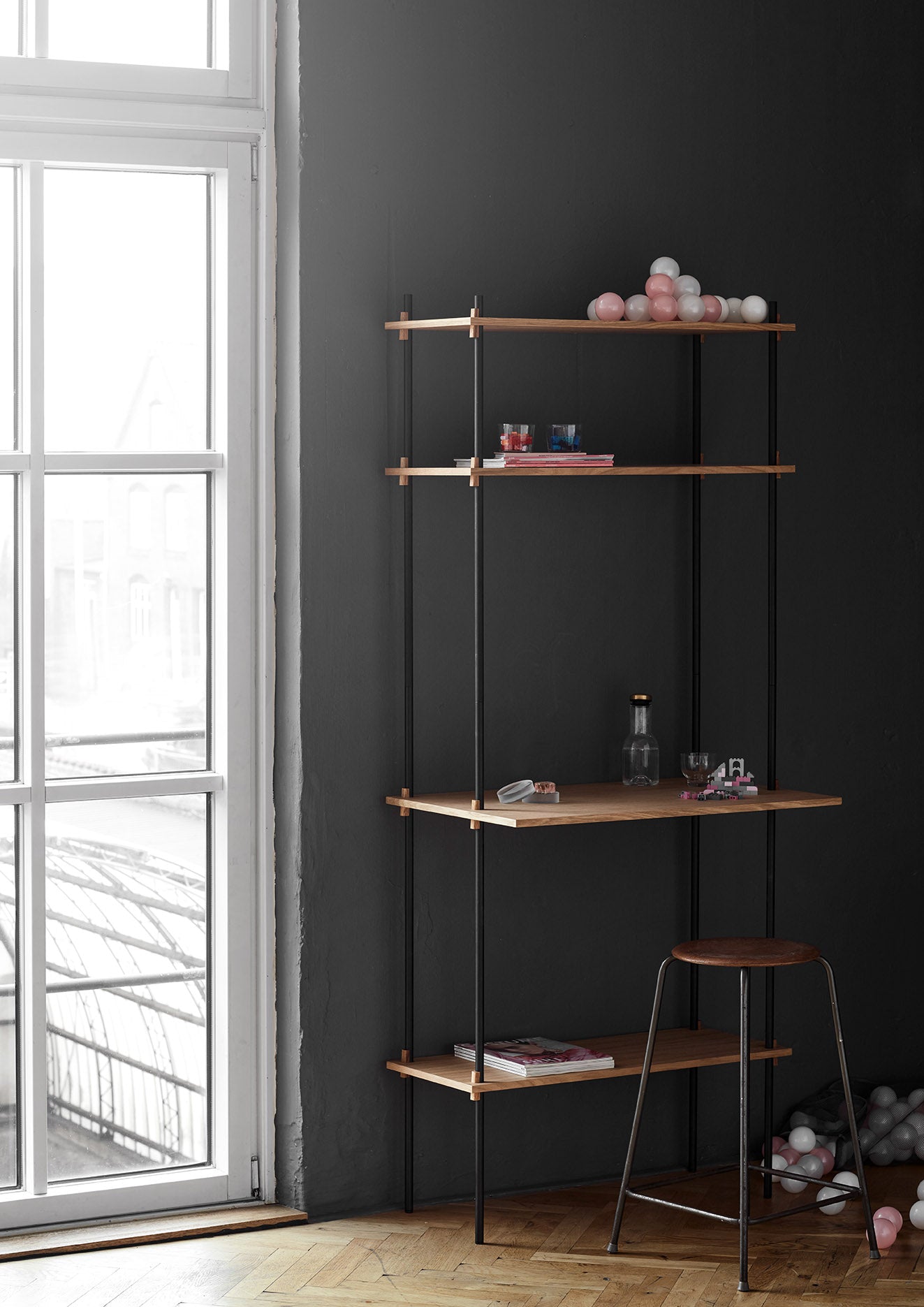 Moebe Shelving System S.255.2.A, Oak/Black