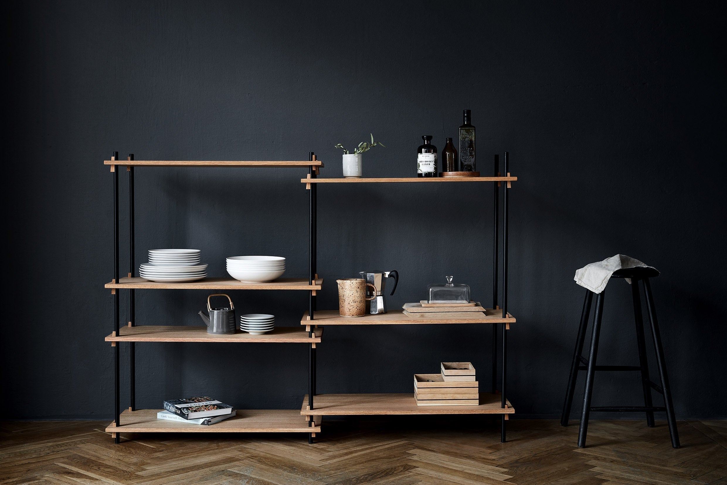 Moebe Shelving System S.255.2.A, Oak/Black