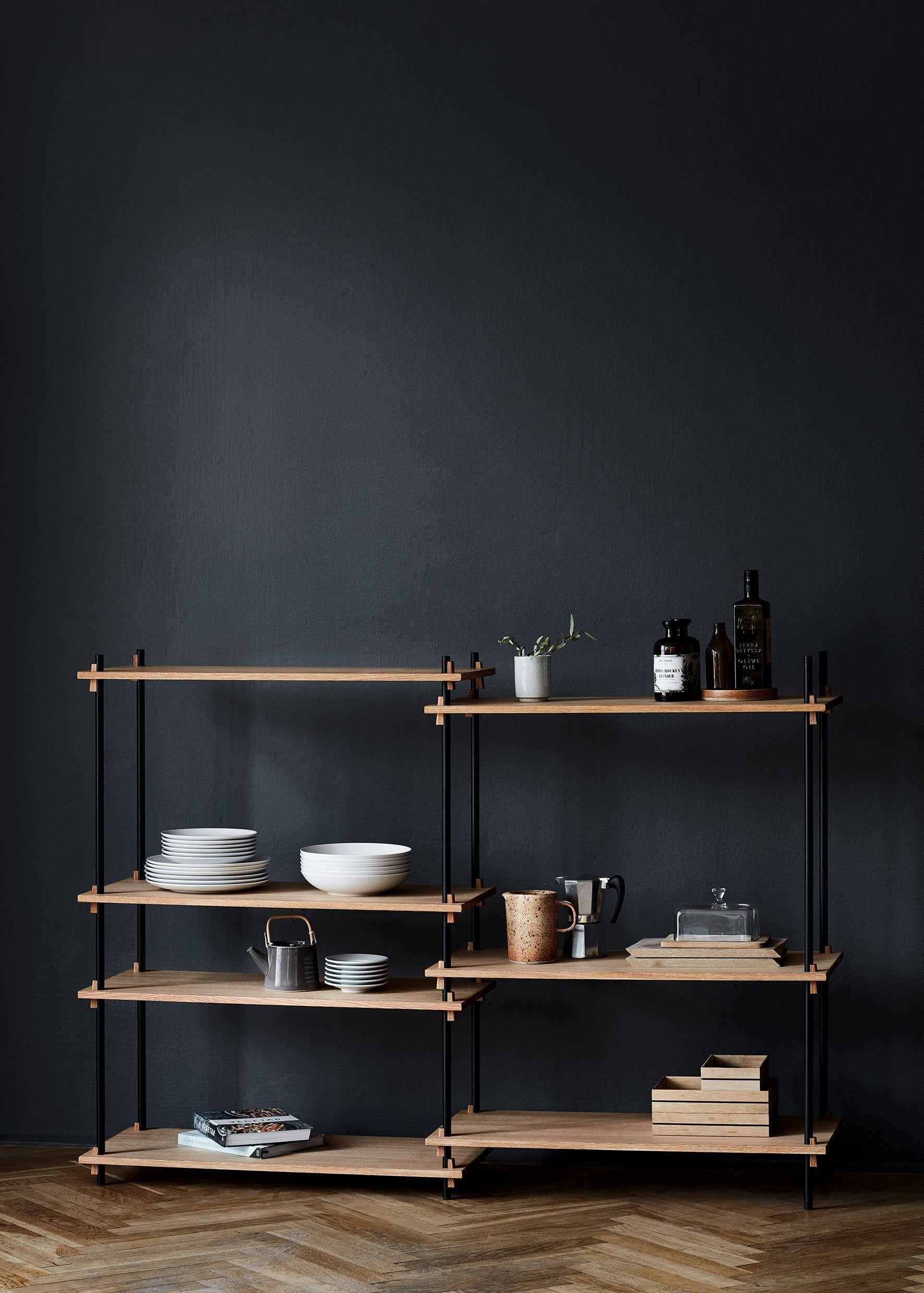 Moebe Shelving System S.255.2.A, Oak/Black