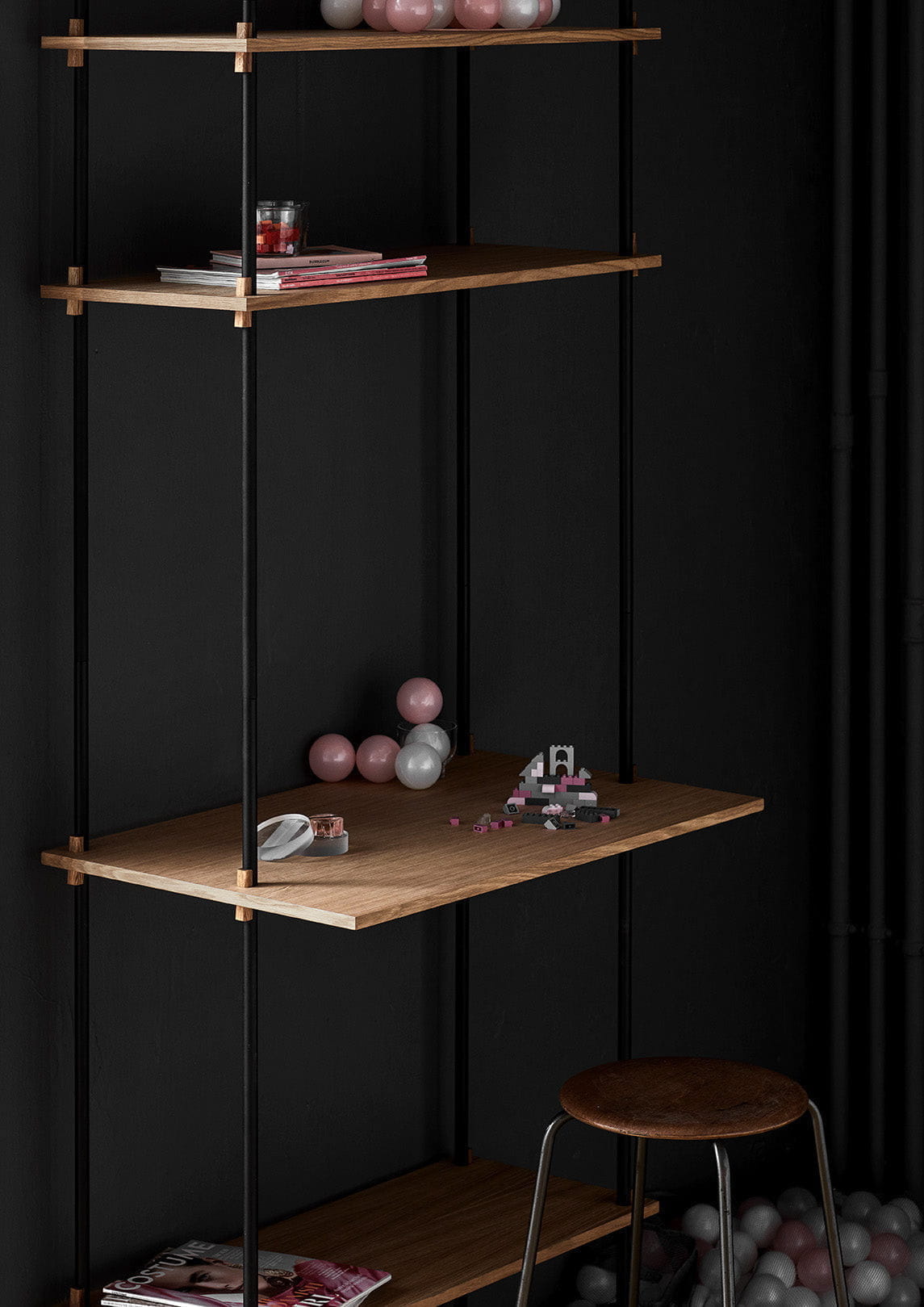 Moebe Shelving System S.255.3.B, Oak/Black