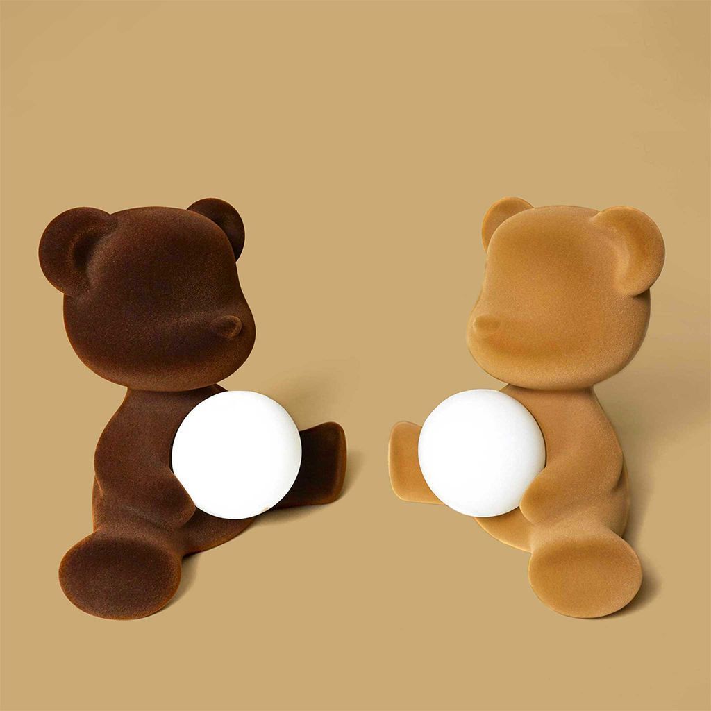 QEEOOO TEDDY GIRL LED RECHARGable Table Table Lampe finale en velours, brun foncé