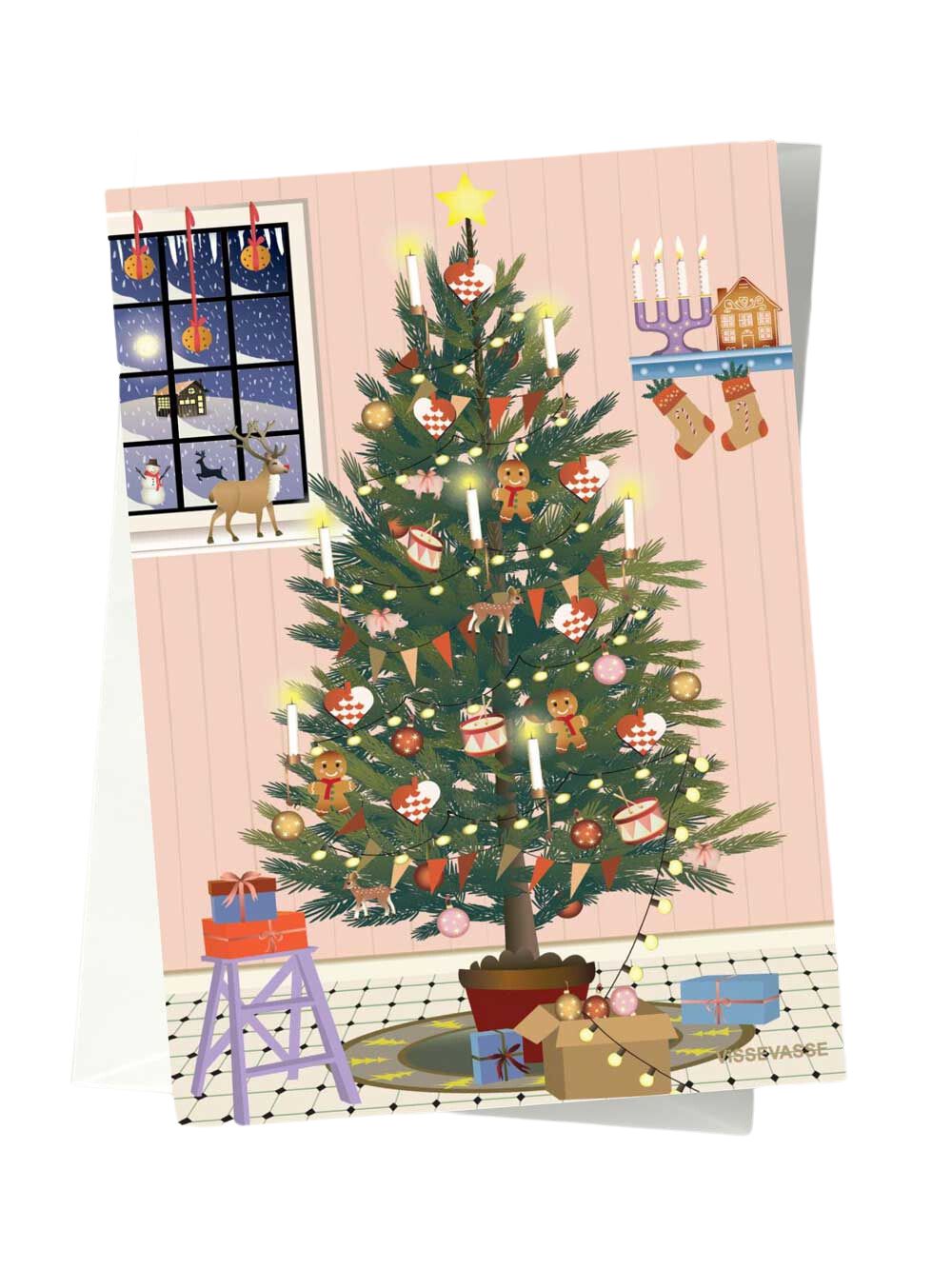 Carte de voeux de l'arbre de Noël brillant Vissevasse, A6