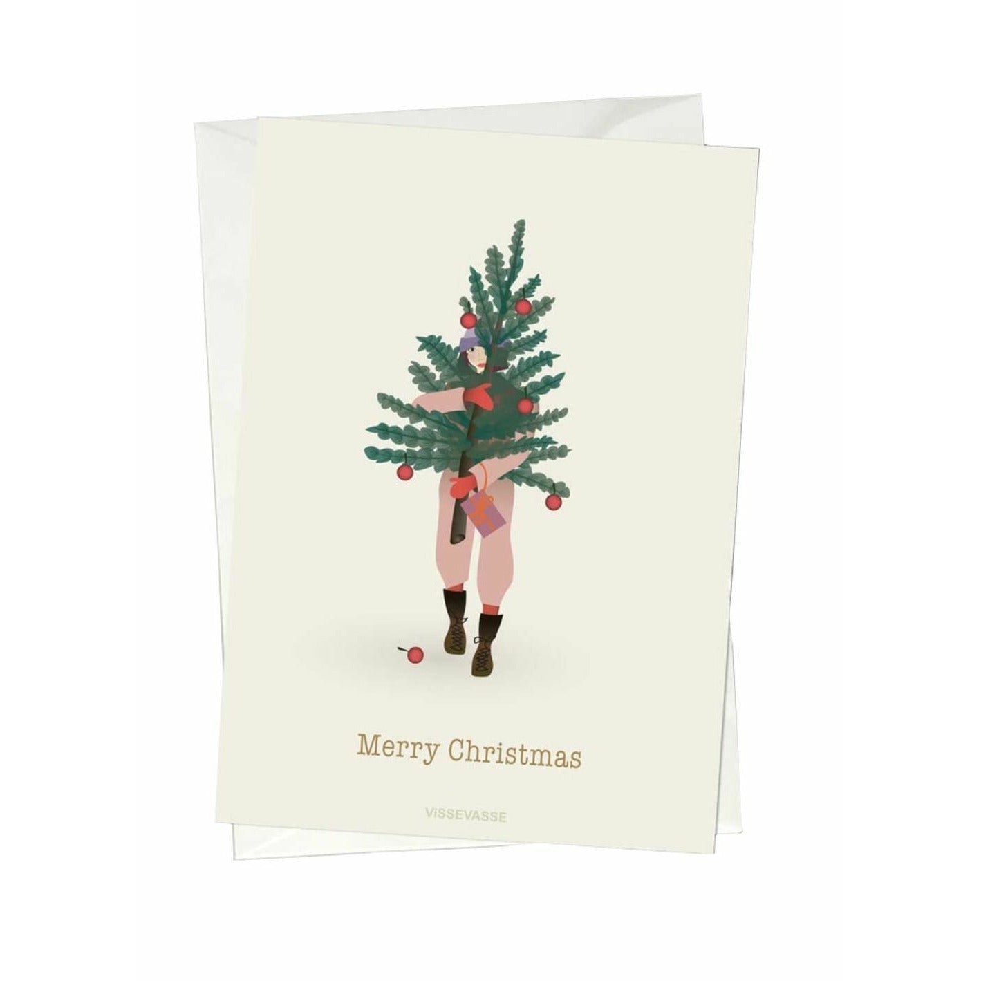 VISSEVASSE Merry Christmas Tree & Girl Grousing Tarjeta de felicitación, A6