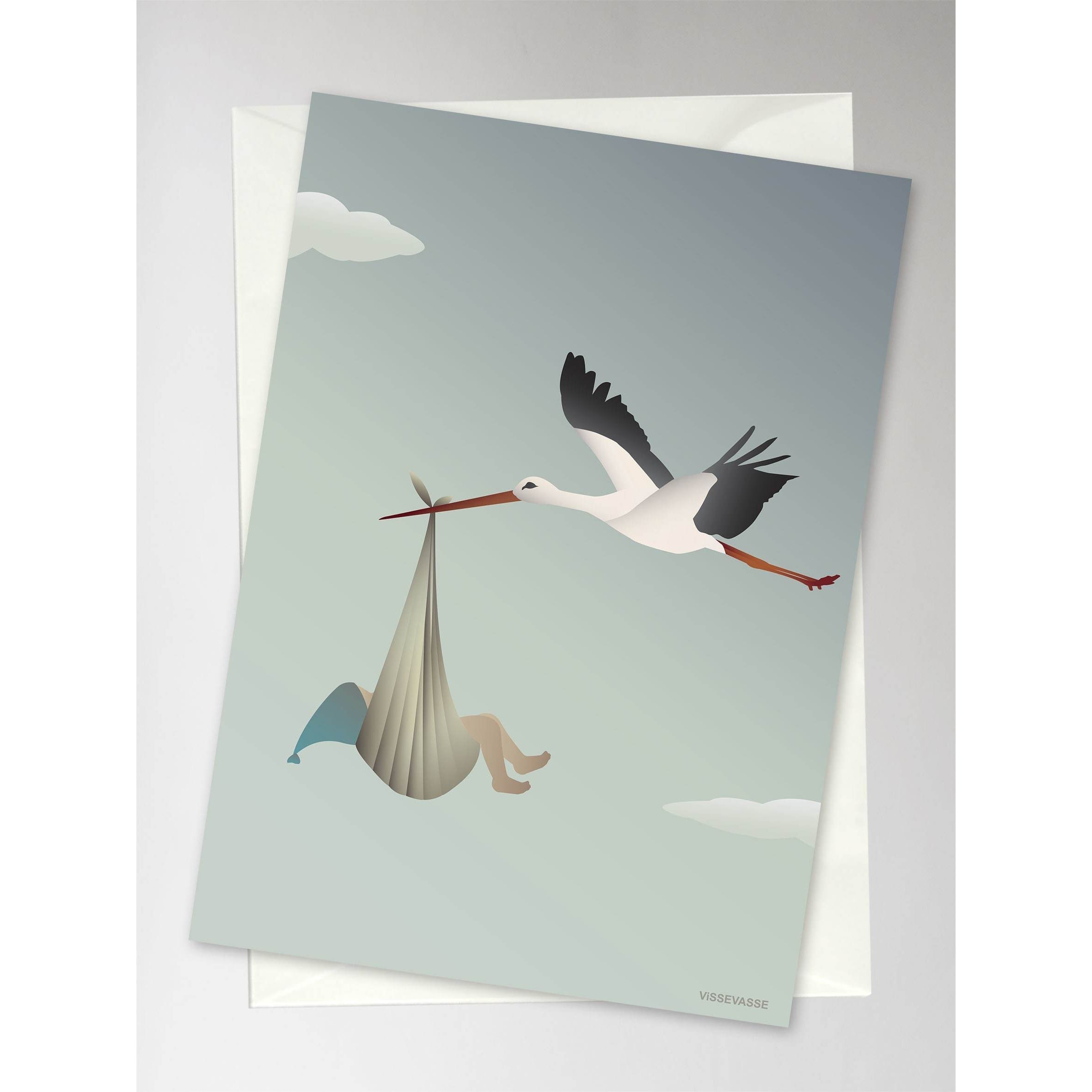 Vissevasse Stork Greeting Card 10.5 X15 Cm, Blue