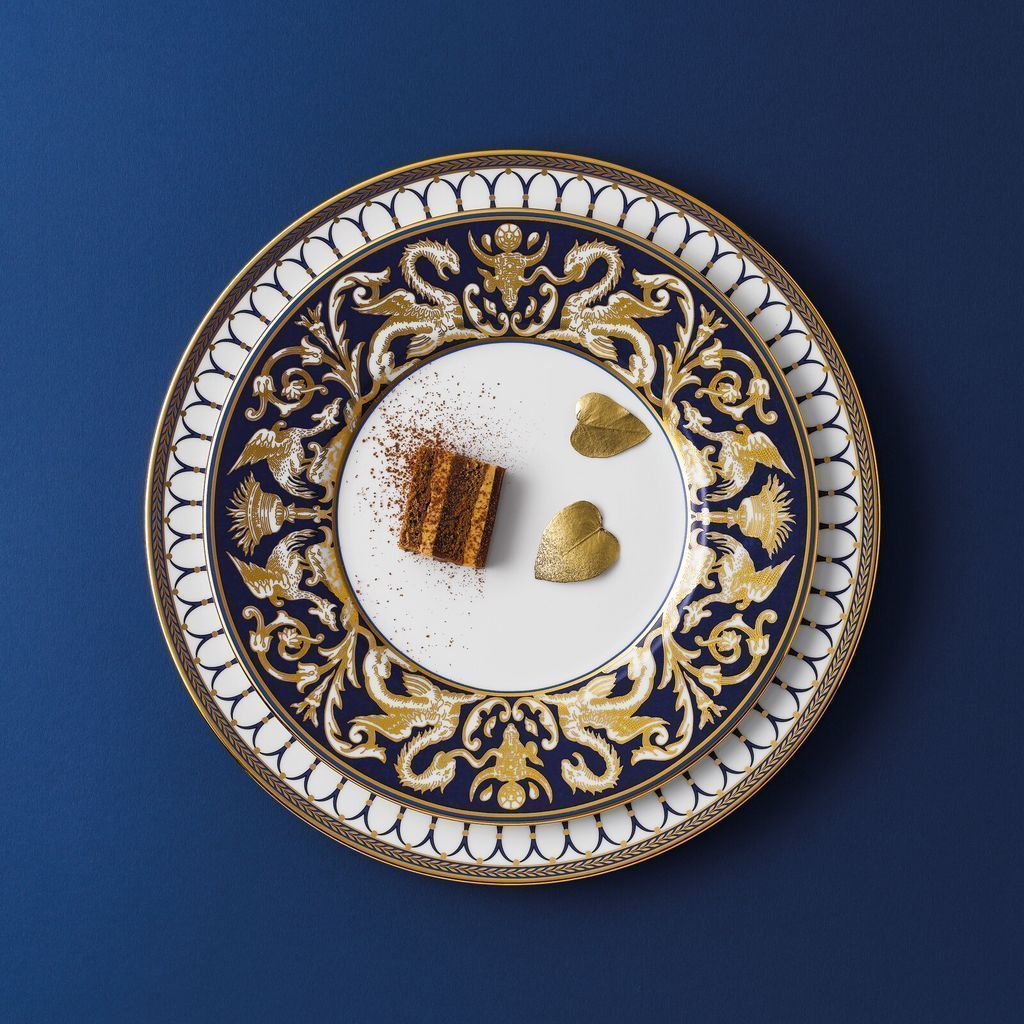 Placa de oro renacentista de Wedgwood 27 cm, blanco/azul
