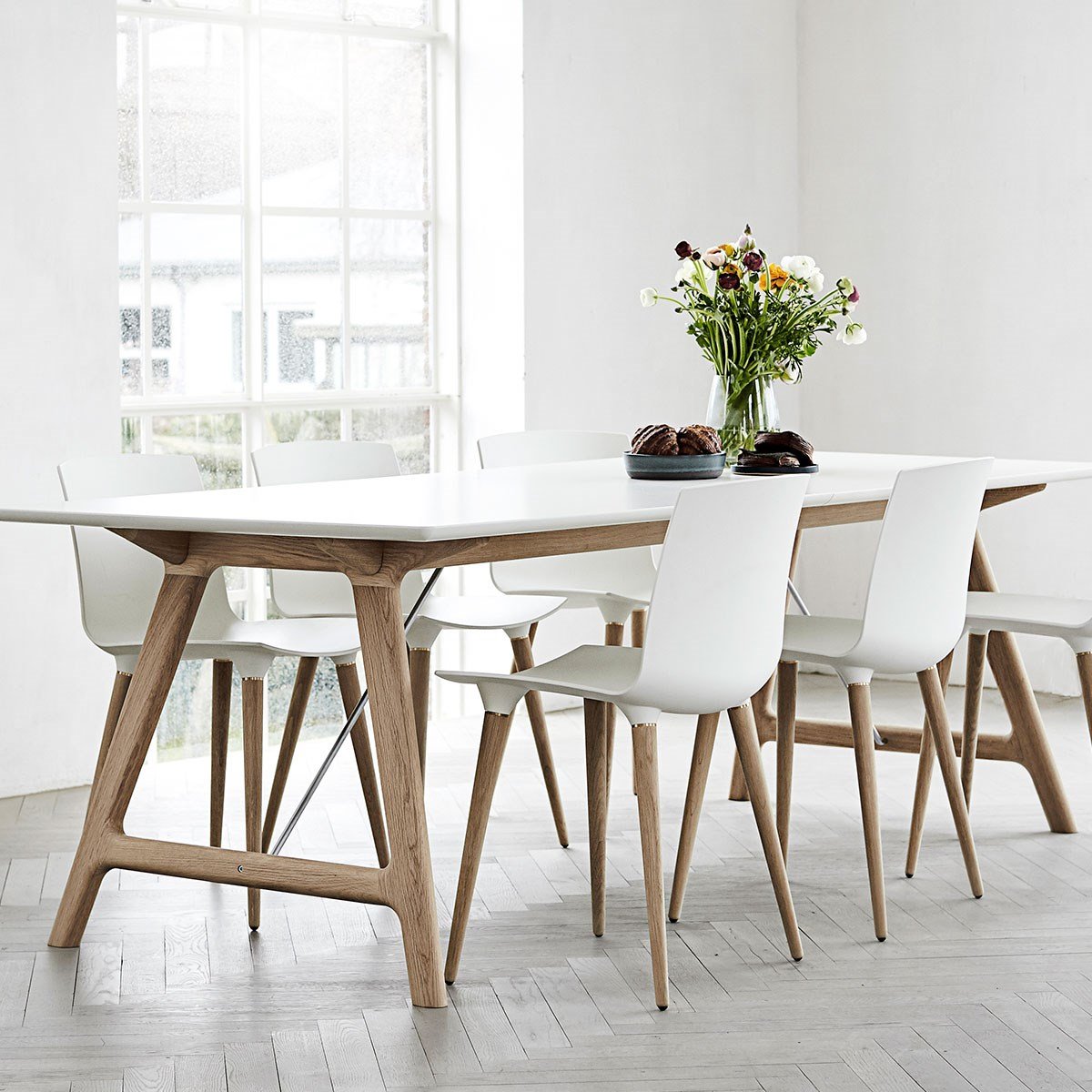 Muebles Andersen T7 Tabla extensible Laminado blanco, roble en jabón, 220 cm