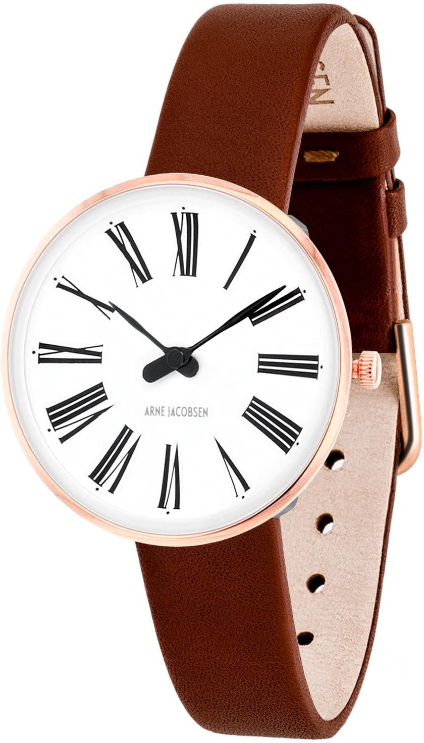 Arne Jacobsen Montre-bracelet romaine ø30, Rosé/Marron