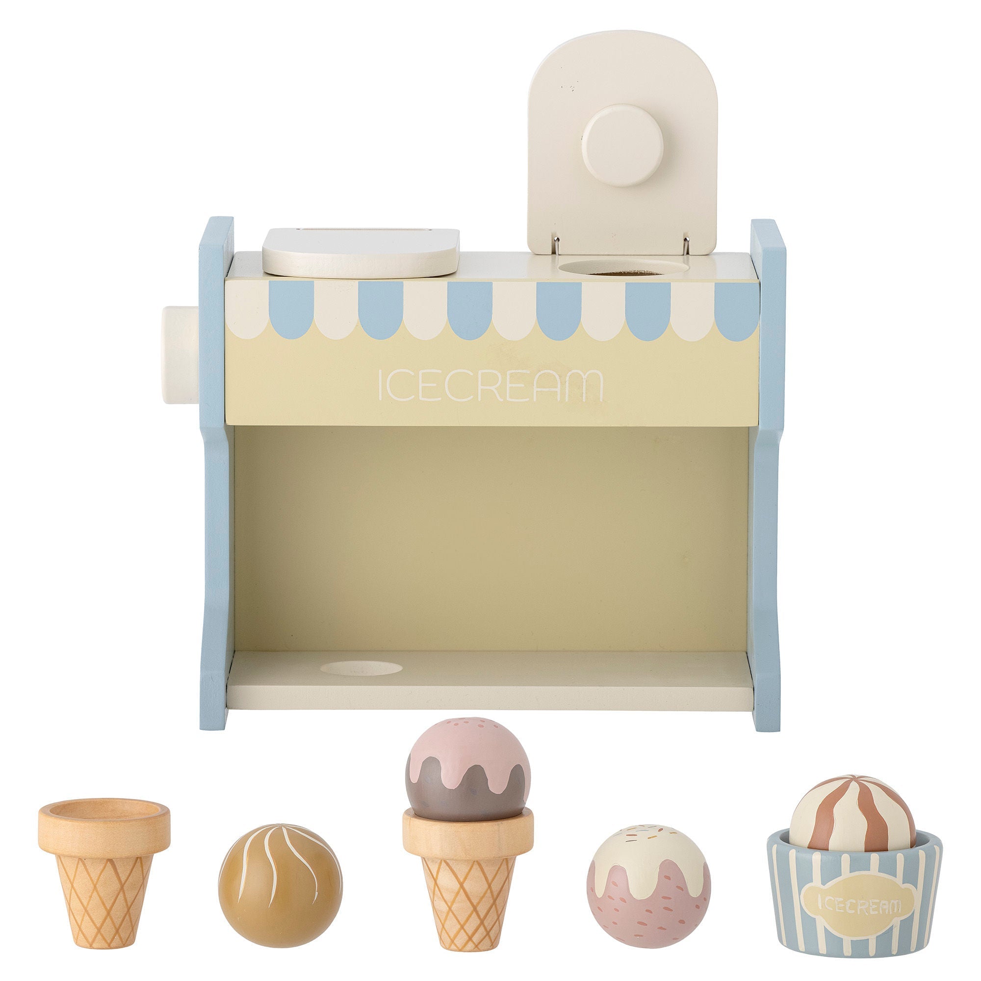 Bloomingville Mini Vallie Toy Ice Cream Stand, bleu, FSC®100%, Lotus