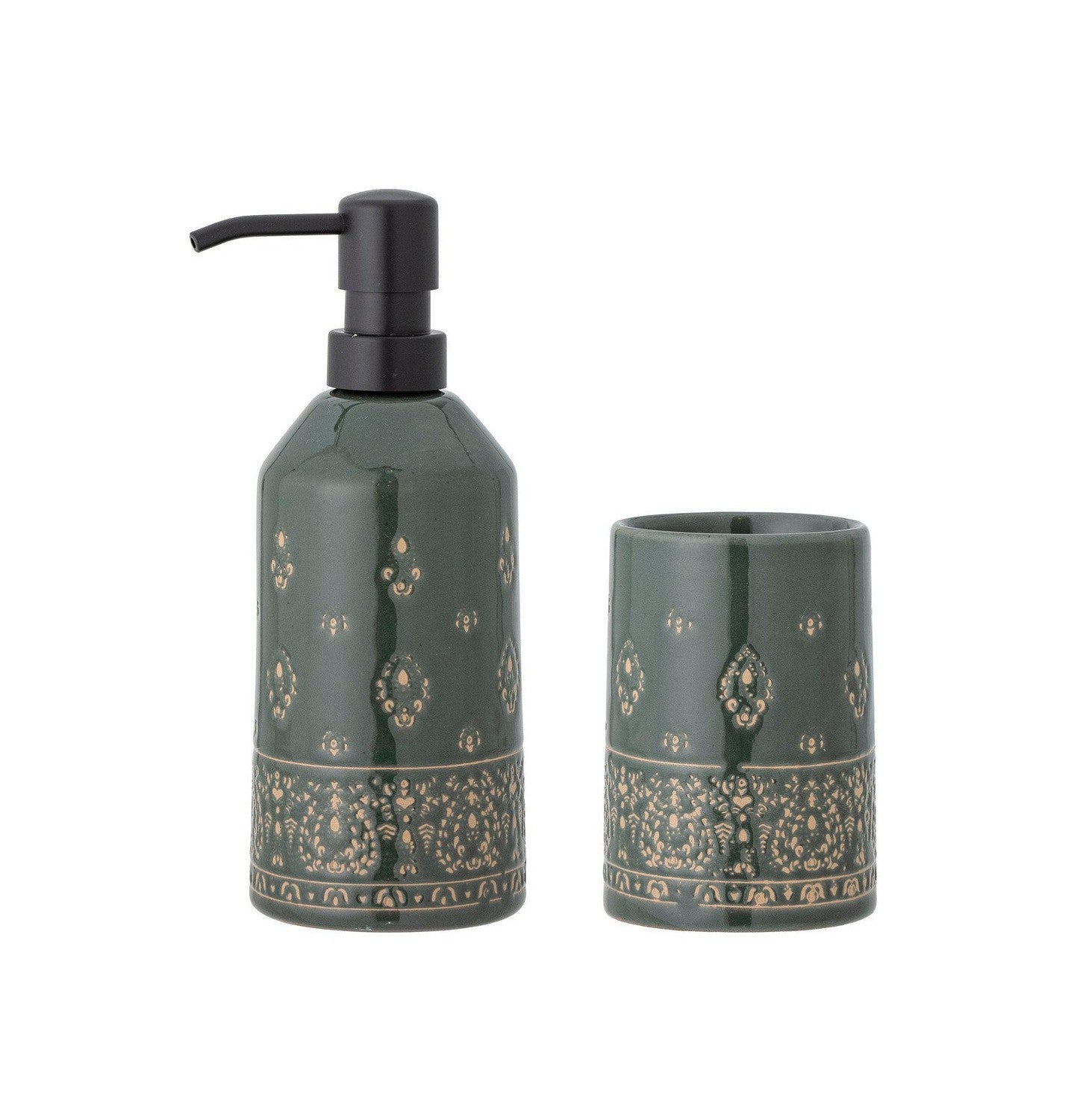 Bloomingville Cheran Soap Dispenser Set, groen, steengoed