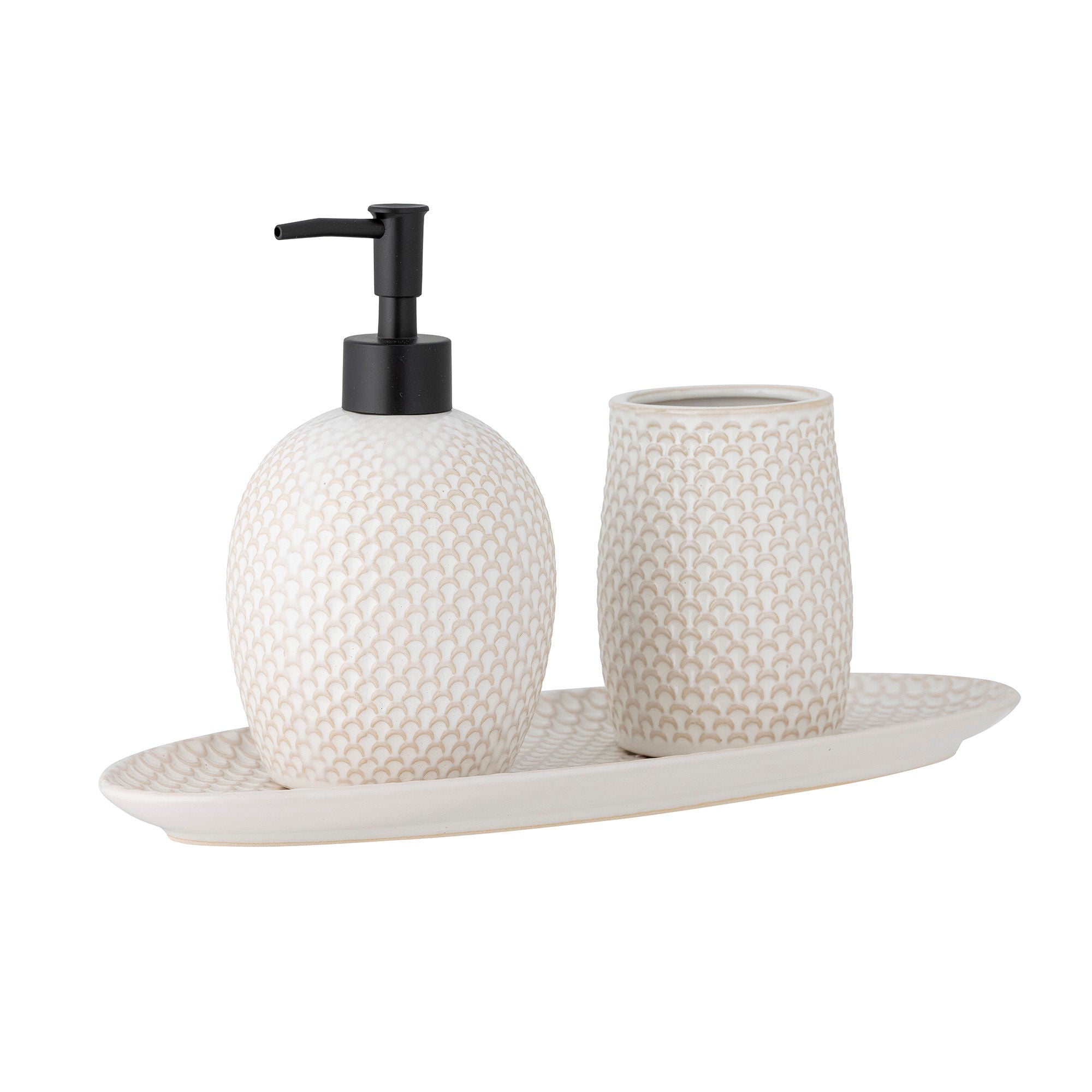 [product_category]-Bloomingville Hrin Soap Dispenser Set, Nature, Stoneware-Bloomingville-5711173304189-82058383-BLO-2