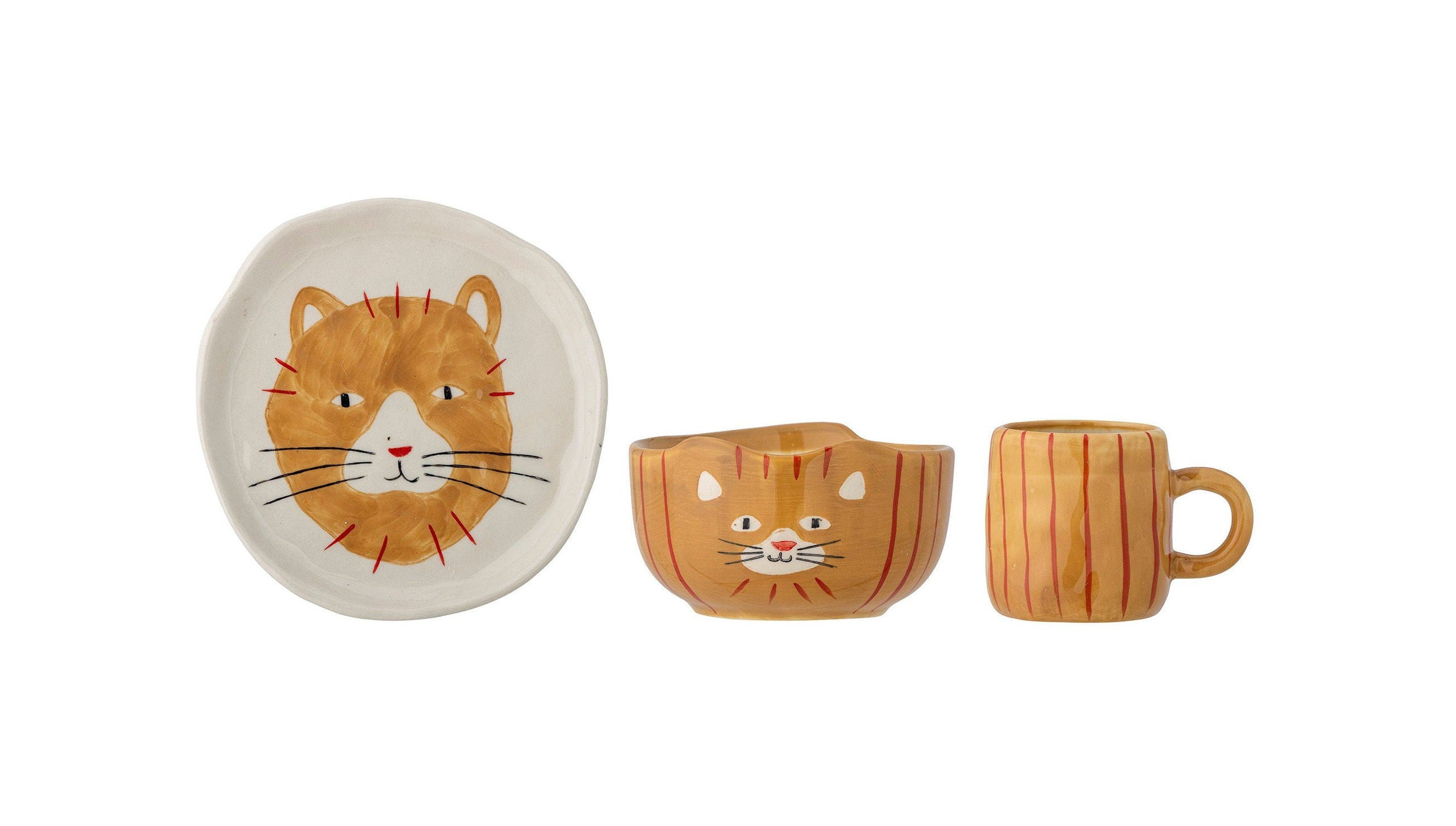 Bloomingville Mini Kittie Tableware Conjunto, marrom, grés