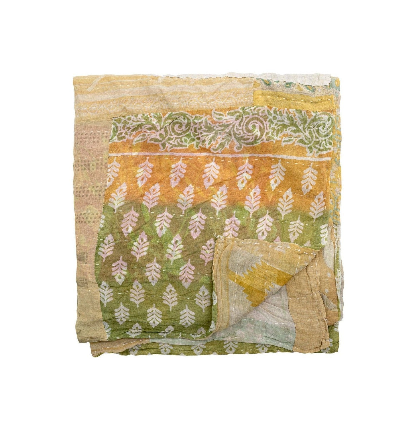 Colcha de sari de Bloomingville, amarelo, algodão reciclado