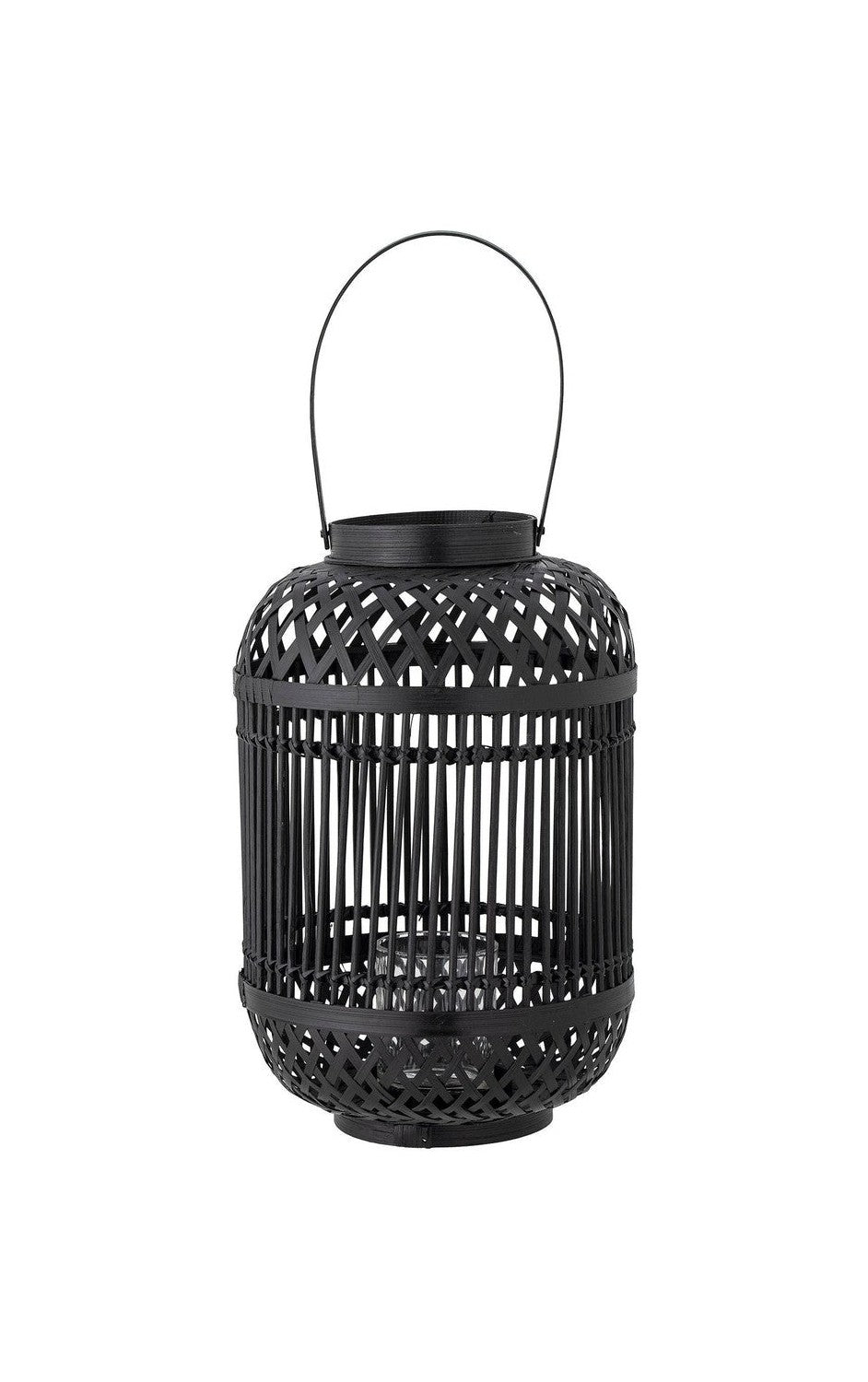 Bloomingville Tilla Lantern mit Glas, Schwarz, Bambus