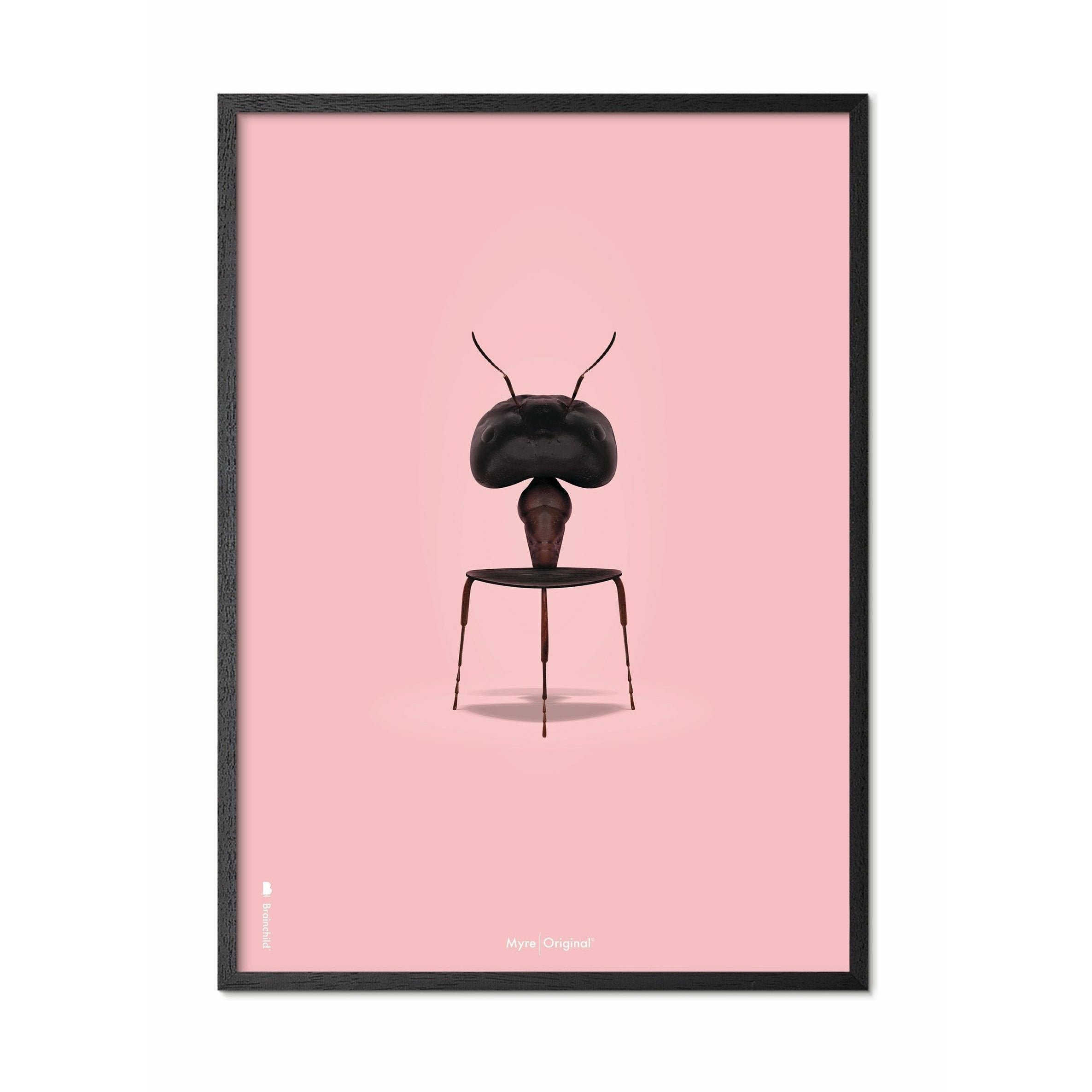[product_category]-Brainchild Ant Classic Poster, Frame In Black Lacquered Wood 30x40 Cm, Pink Background-Brainchild-43002-C-BRA-1