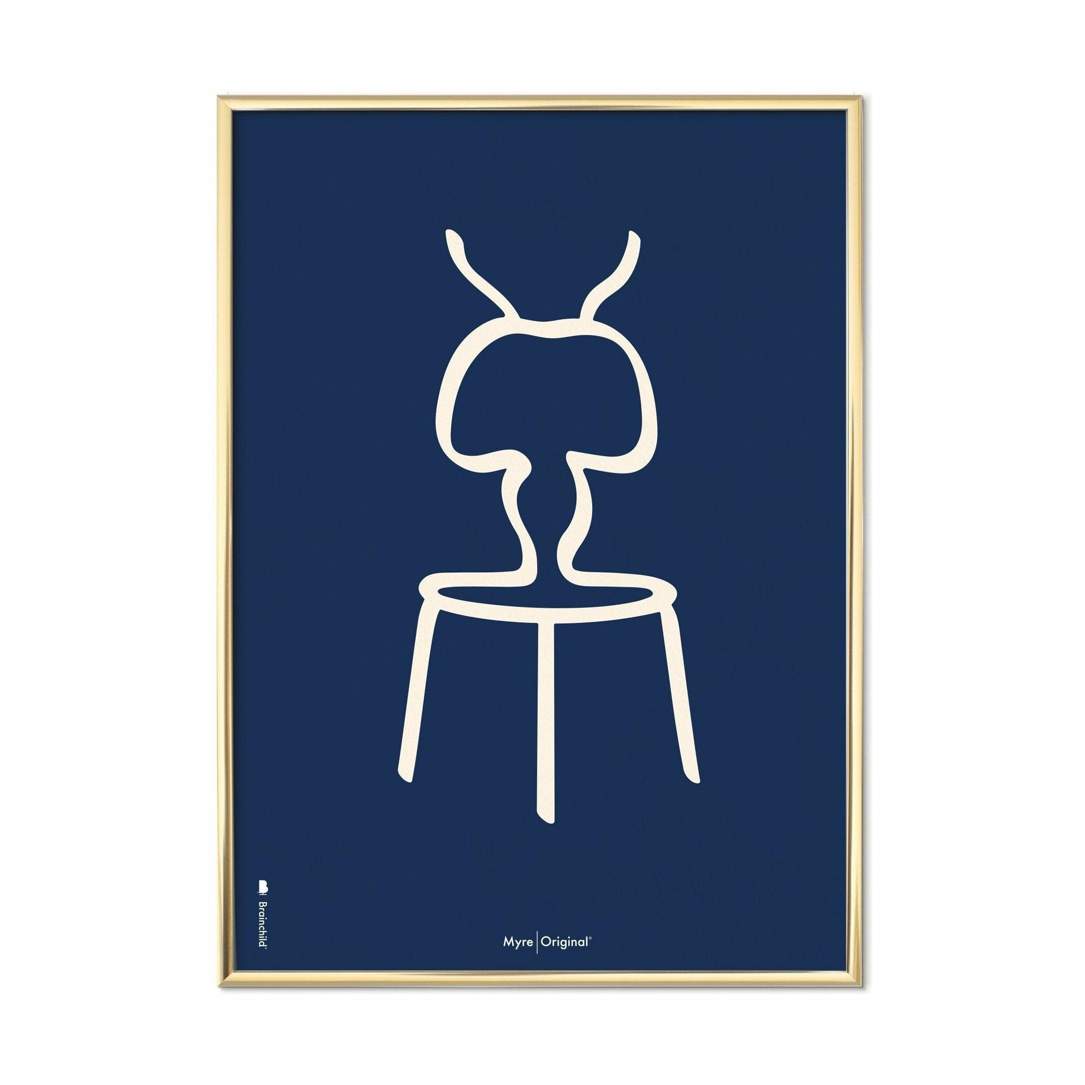 [product_category]-Brainchild Ant Line Poster, Brass Colored Frame A5, Blue Background-Brainchild-B-41001-D-BRA-1