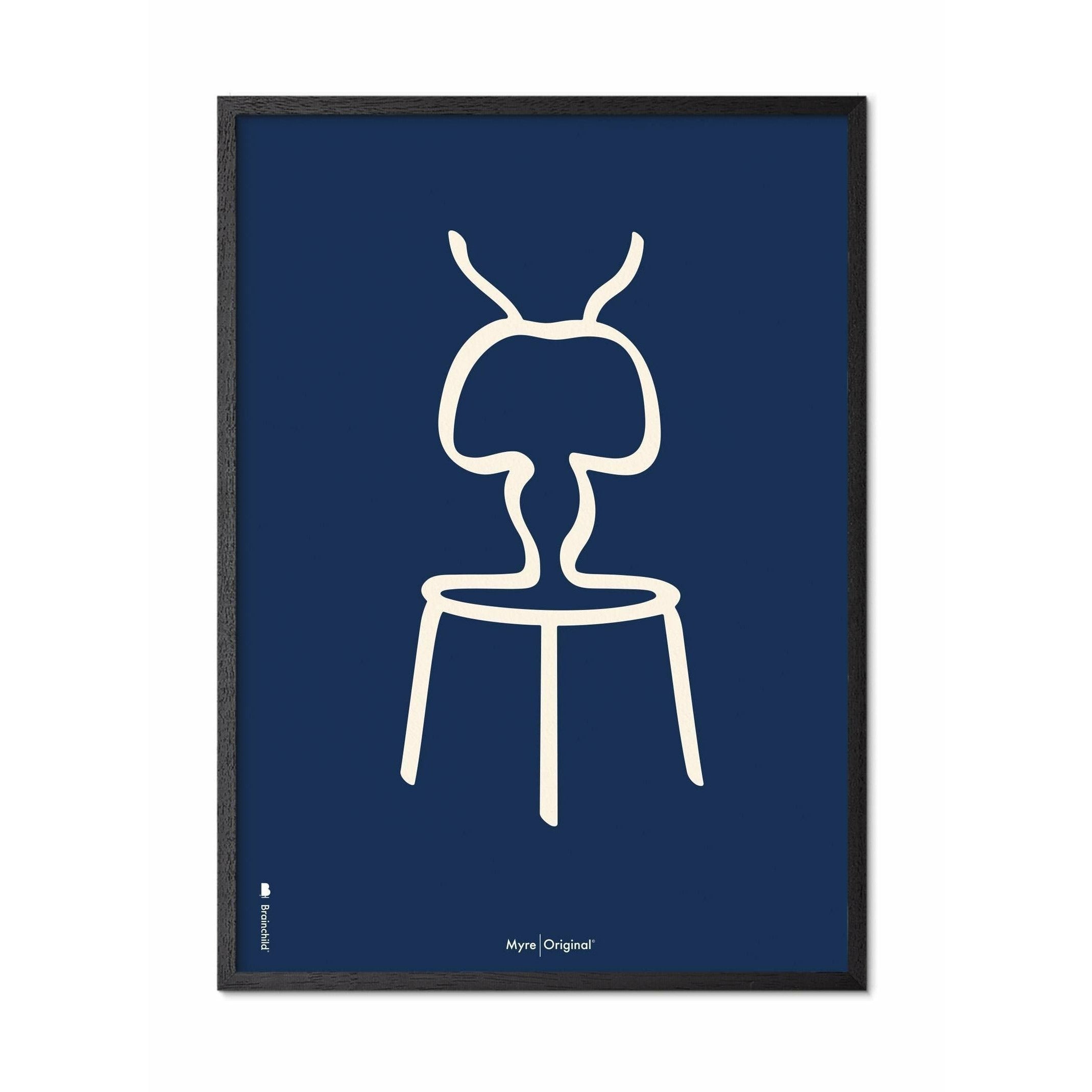 [product_category]-Brainchild Ant Line Poster, Frame In Black Lacquered Wood A5, Blue Background-Brainchild-B-41001-C-BRA-1