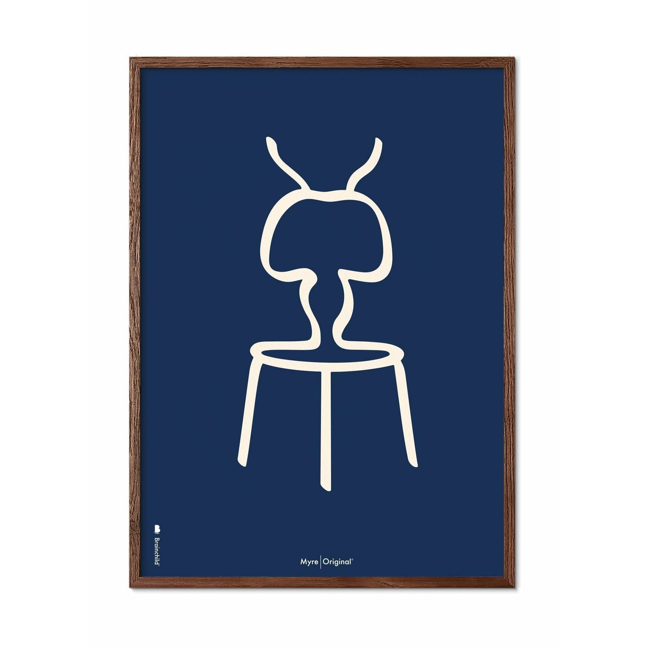 [product_category]-Brainchild Ant Line Poster, Frame Made Of Dark Wood 70x100 Cm, Blue Background-Brainchild-B-41004-B-BRA-1