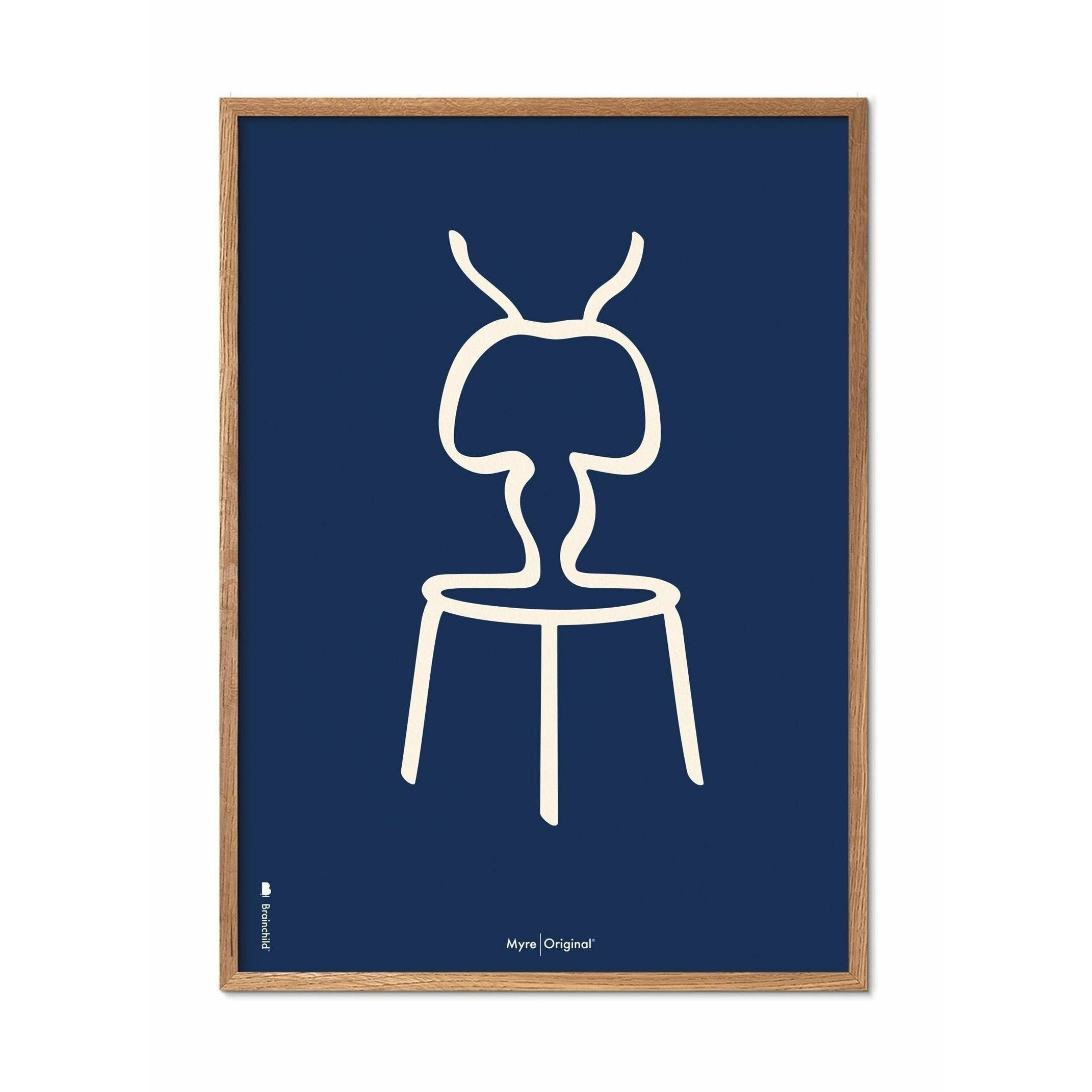 [product_category]-Brainchild Ant Line Poster, Frame Made Of Light Wood 50x70 Cm, Blue Background-Brainchild-B-41003-A-BRA-1