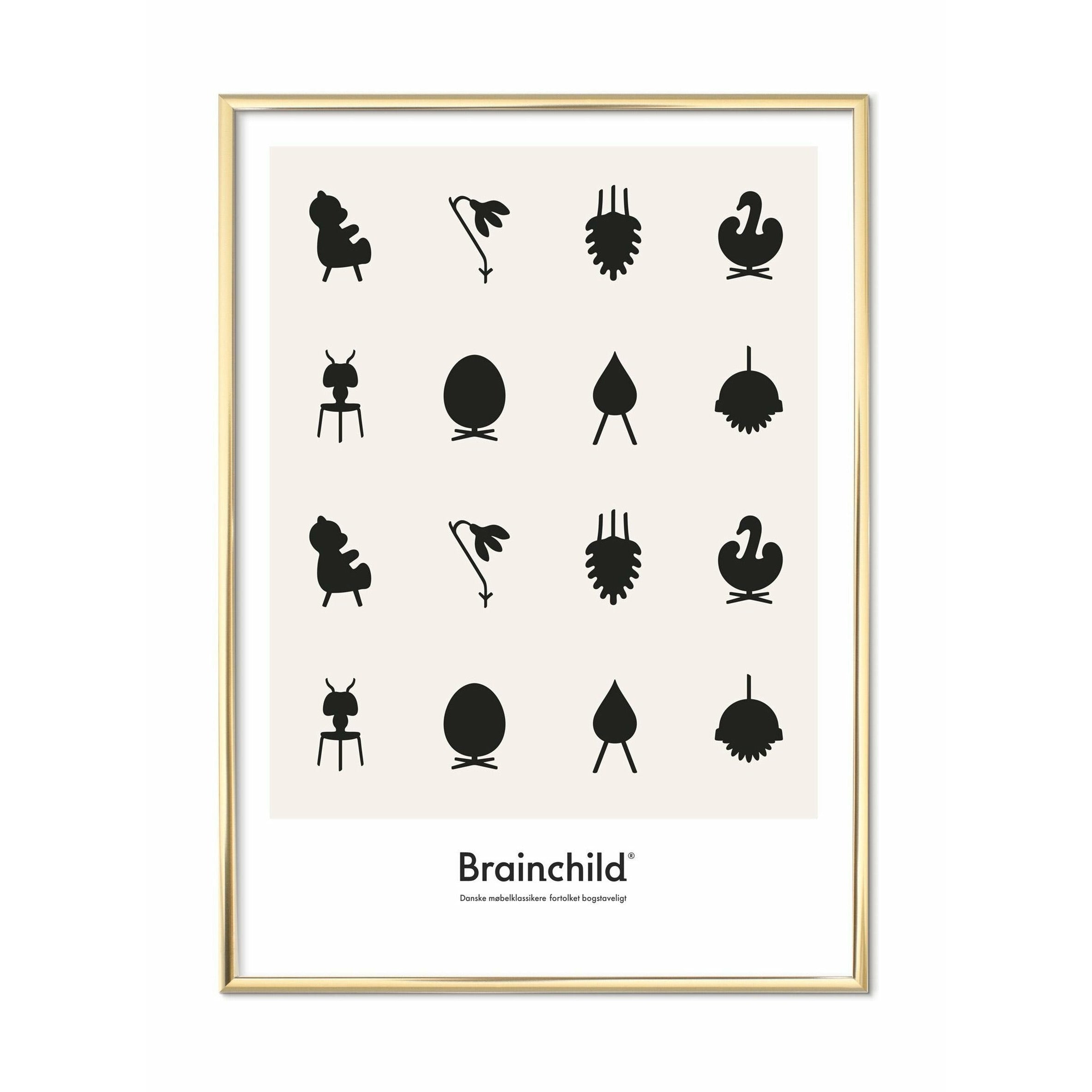 [product_category]-Brainchild Design Icon Poster, Brass Frame 50 X70 Cm, Grey-Brainchild-IG-00003-D-BRA-1