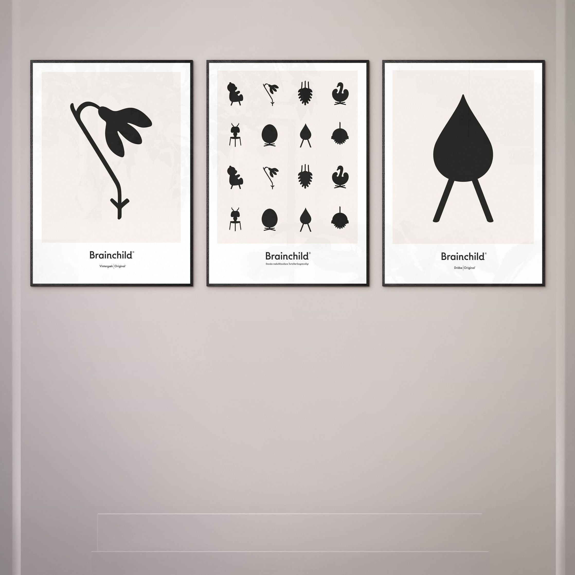 [product_category]-Brainchild Drop Design Icon Poster, Frame Made Of Black Lacquered Wood A5, Grey-Brainchild-IG-51001-C-BRA-8