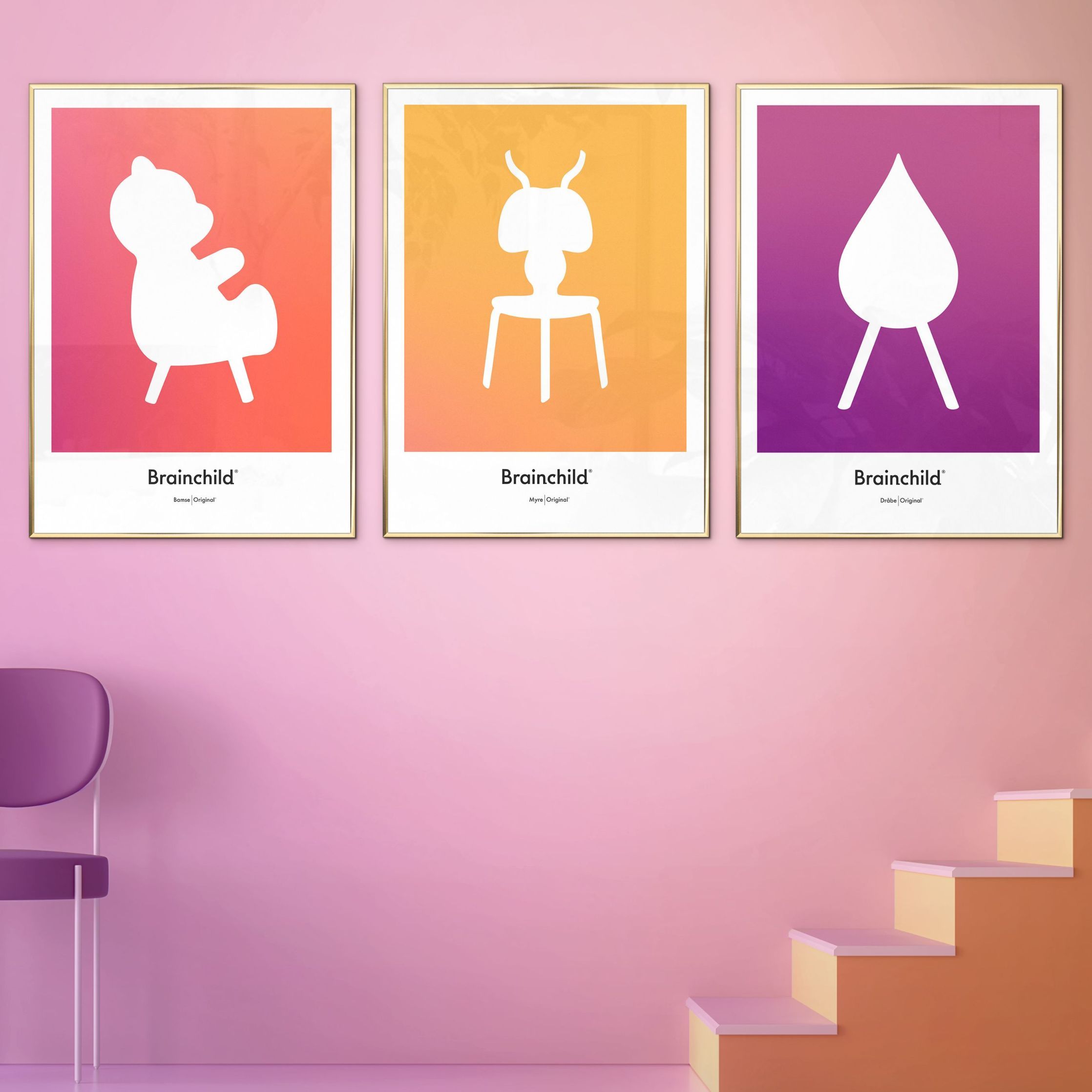 [product_category]-Brainchild Drop Design Icon Poster, Frame Made Of Dark Wood 50 X70 Cm, Purple-Brainchild-IF-51003-B-BRA-6