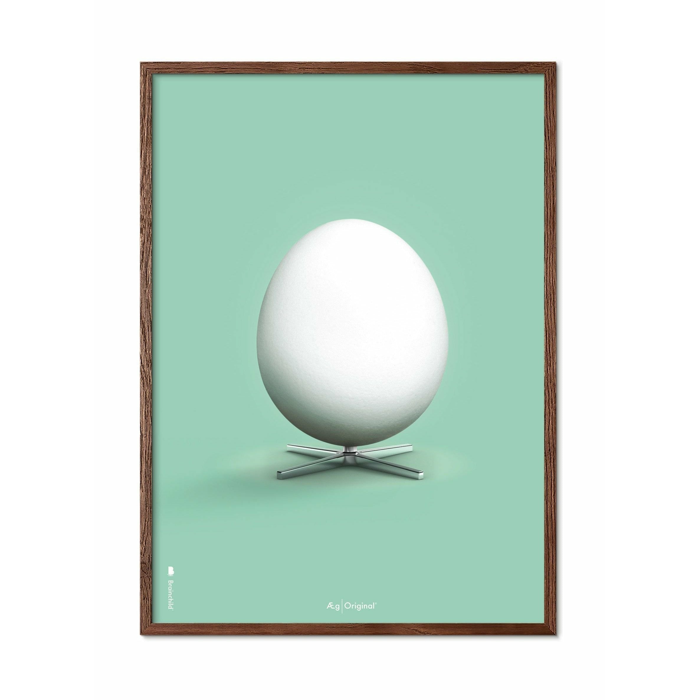 Brainchild Egg Classic Poster, Dark Wood Frame A5, Minzgrüner Hintergrund