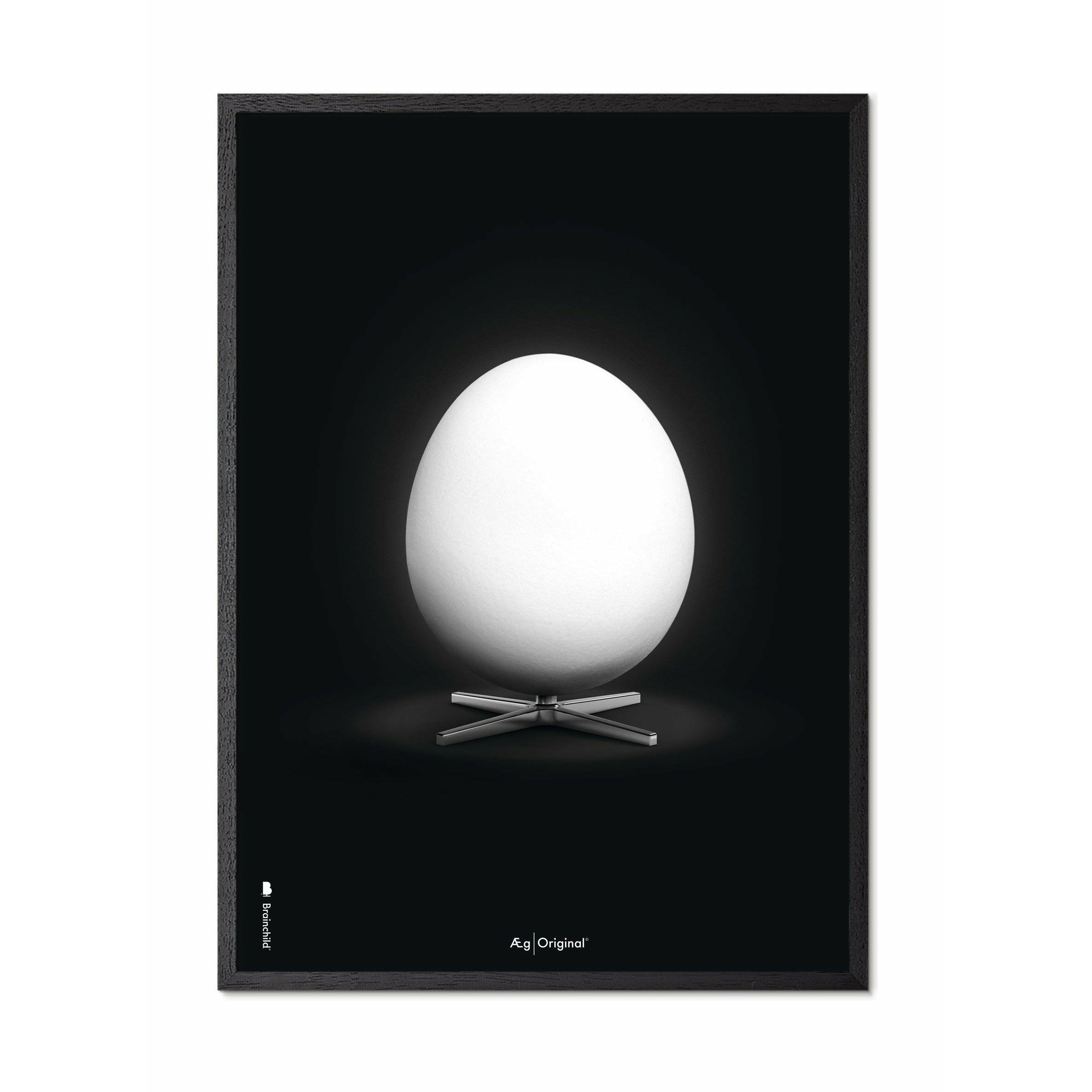 Brainchild Egg Classic Poster, Rahmen im schwarzen lackierten Holz 50x70 cm, schwarzer Hintergrund