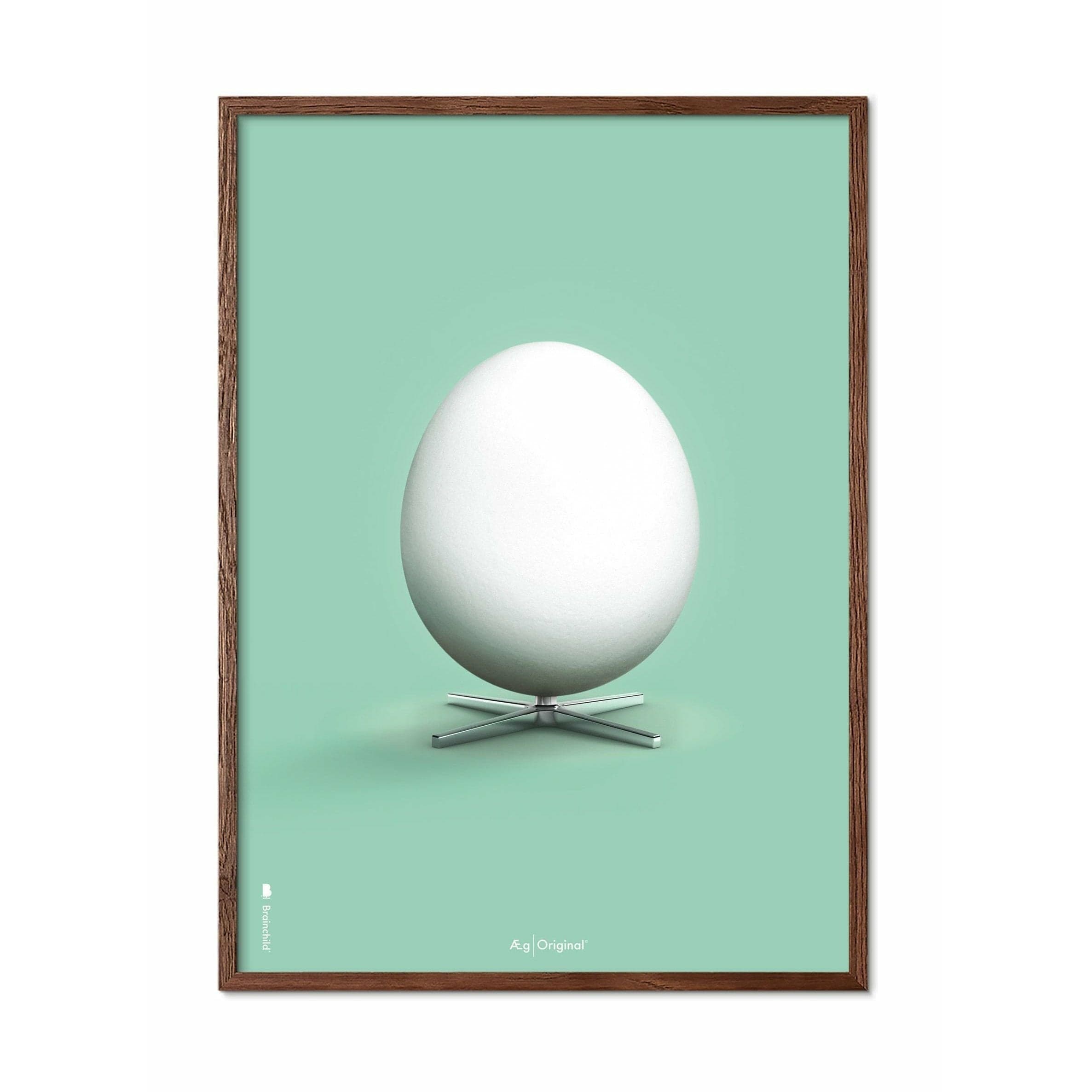 Brainchild Egg Classic Poster, Rahmen aus dunklem Holz 50x70 cm, mintgrüner Hintergrund